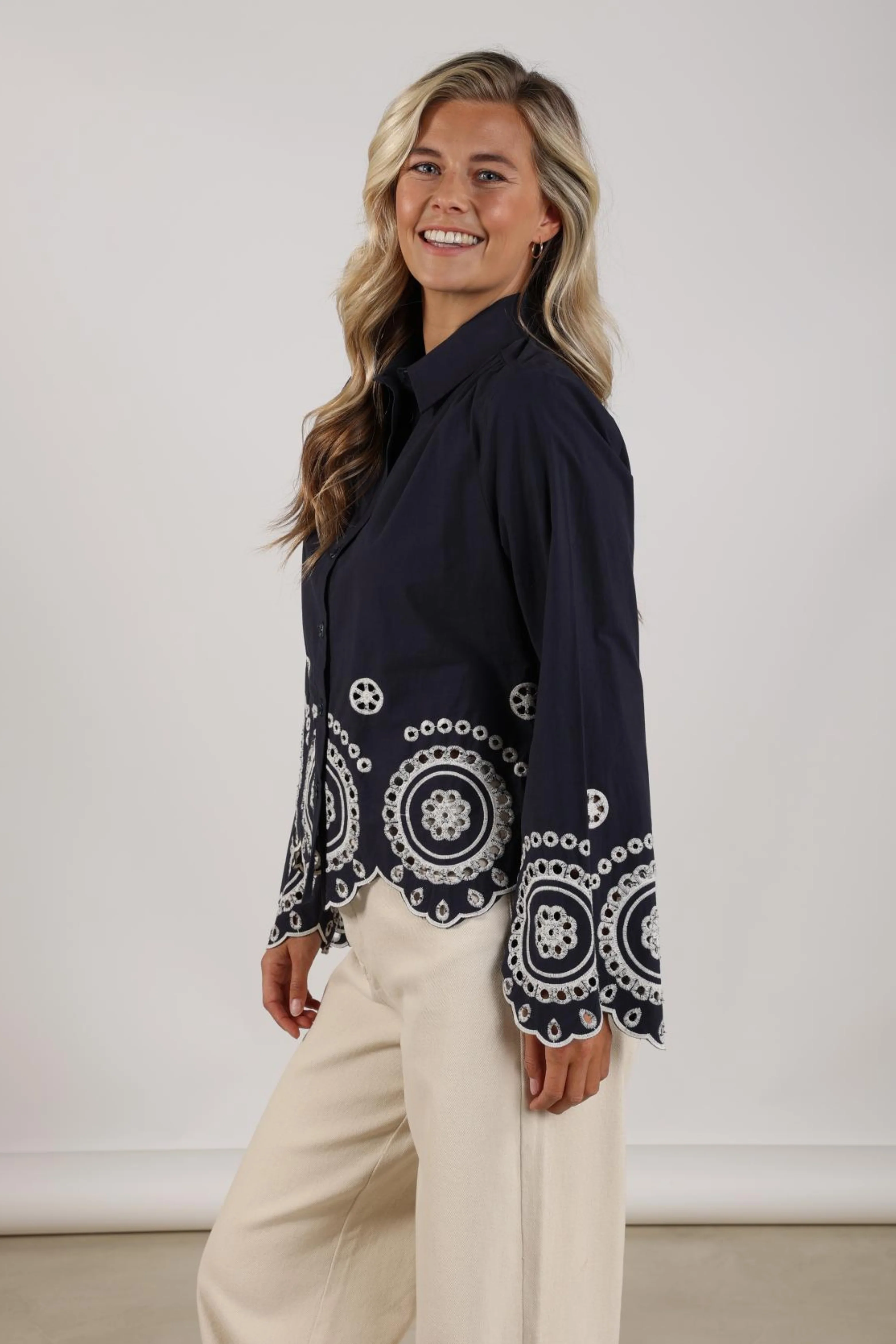 Anna Blouse Embroidery Navy NKS02198 - Image 3