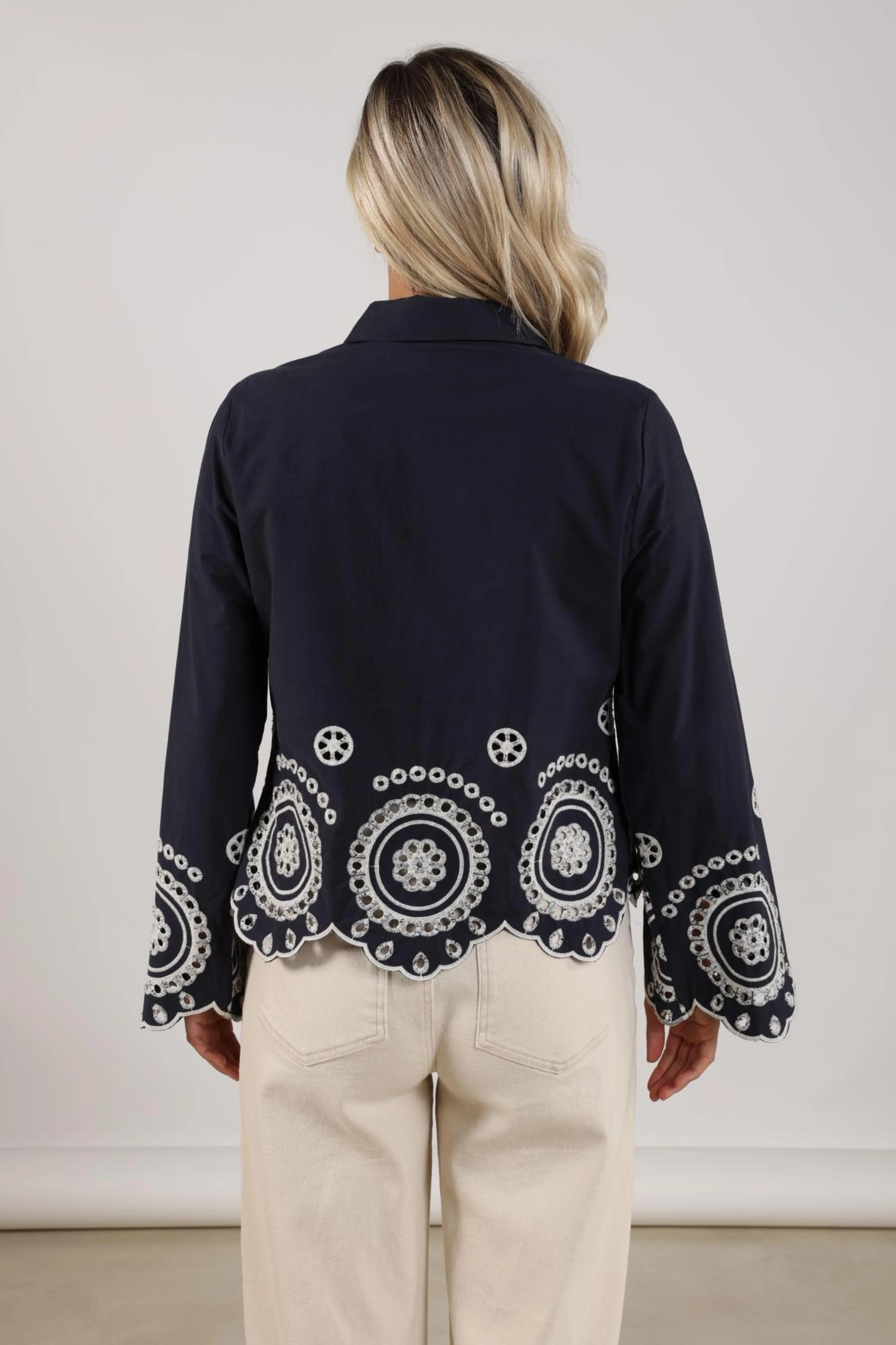 Anna Blouse Embroidery Navy NKS02198 - Image 5
