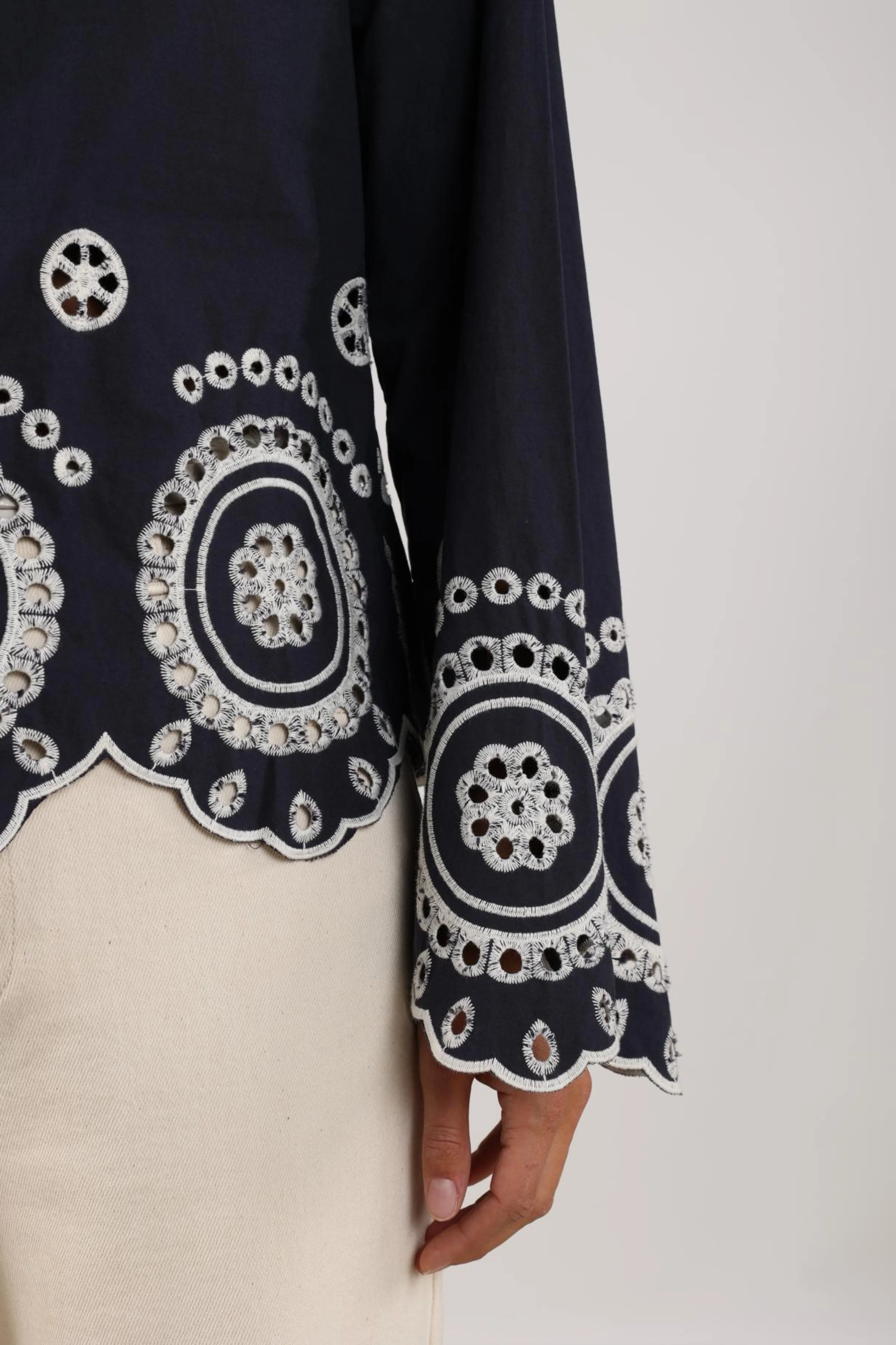 Anna Blouse Embroidery Navy NKS02198 - Image 6