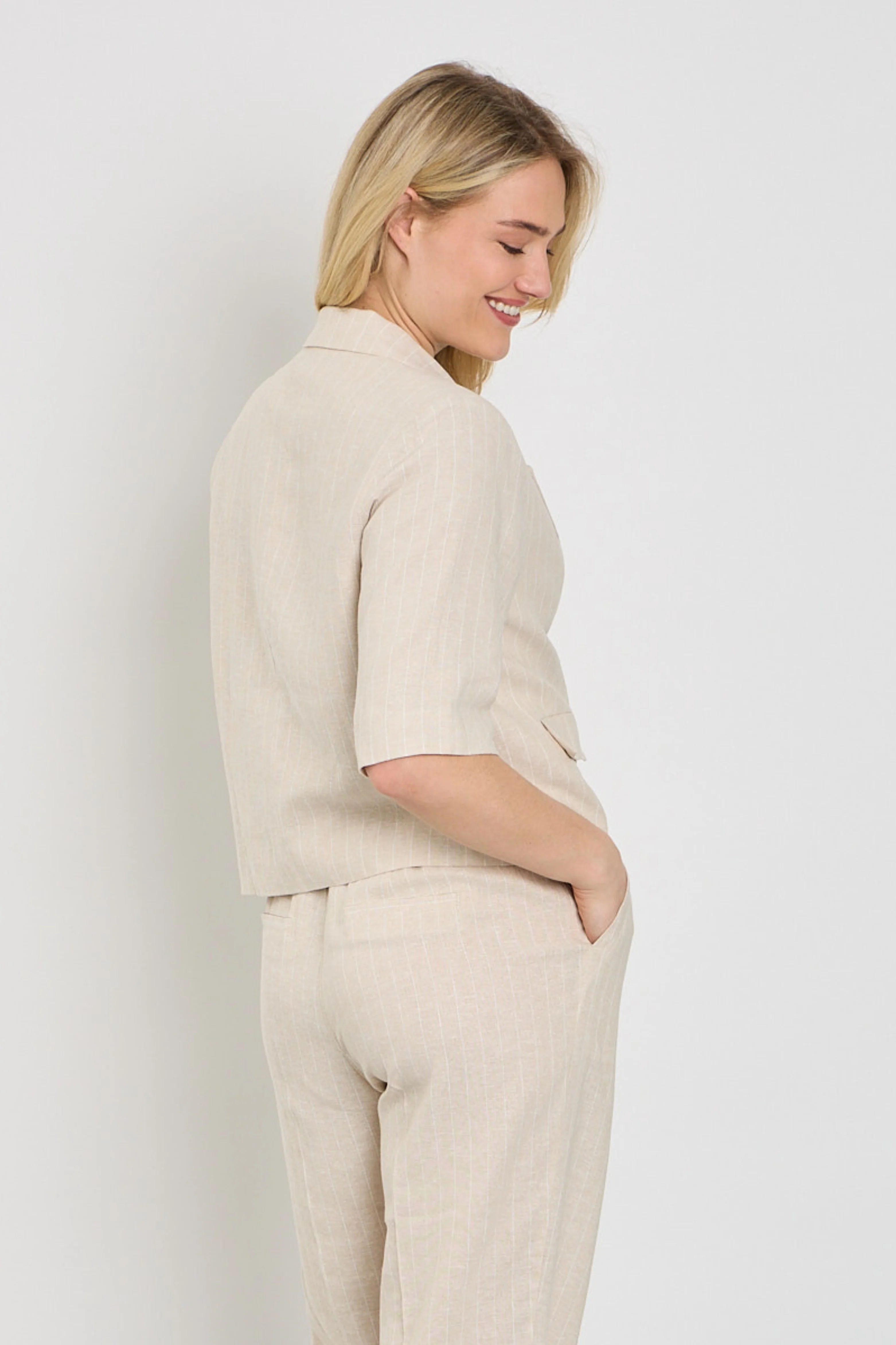 Blazer Linen Visco Pinstripe Pebble SRB4769 - Image 2