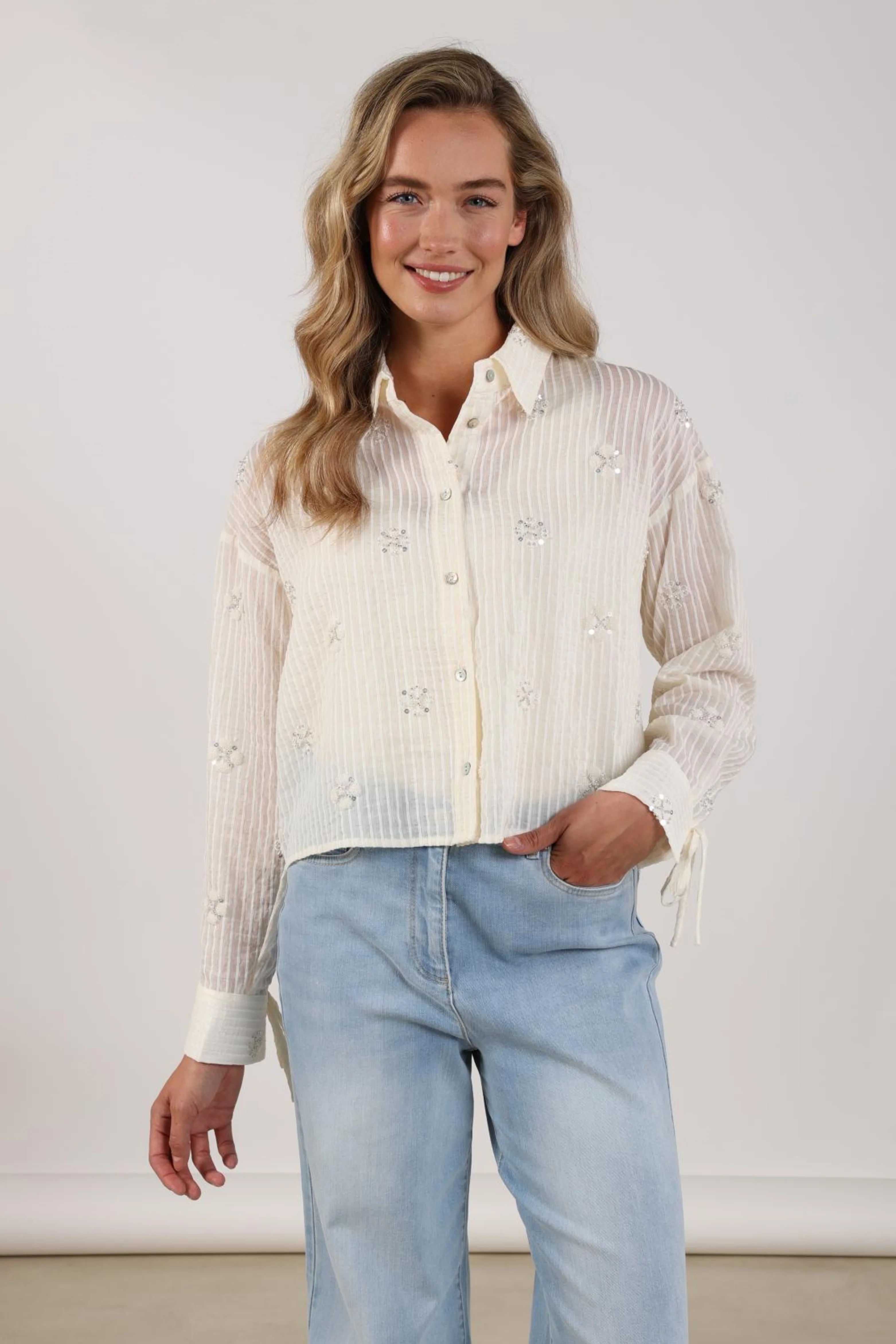 Blouse Bailey Beads Offwhite NKS02200 - Image 3