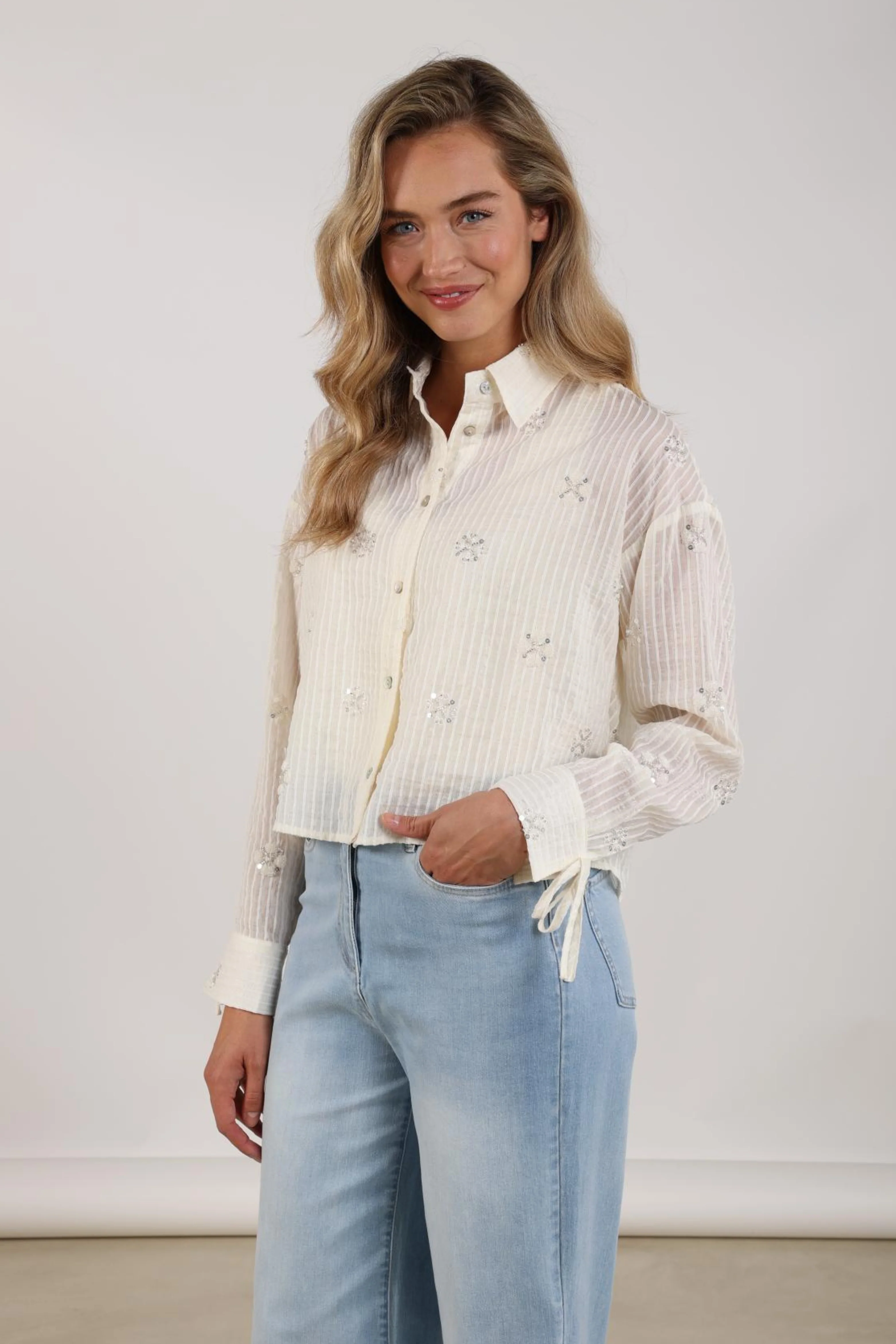 Blouse Bailey Beads Offwhite NKS02200 - Image 5