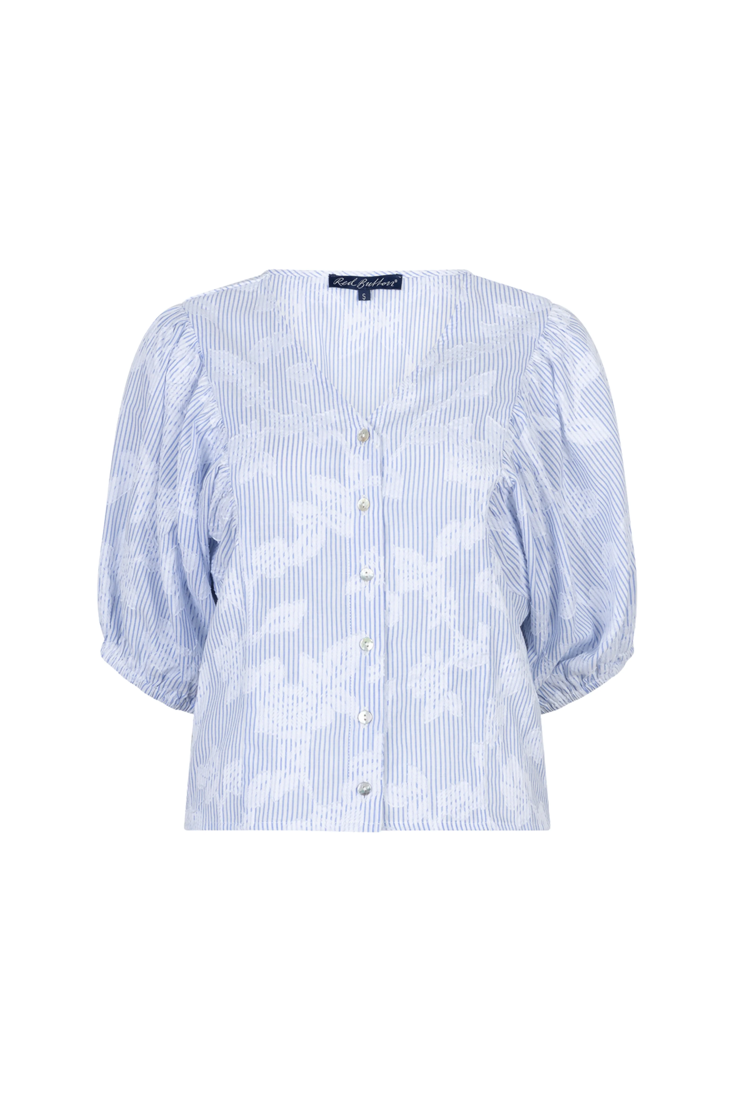 Blouse Balloonsleeve Stripe & Flower Blue SRB4838 - Image 2