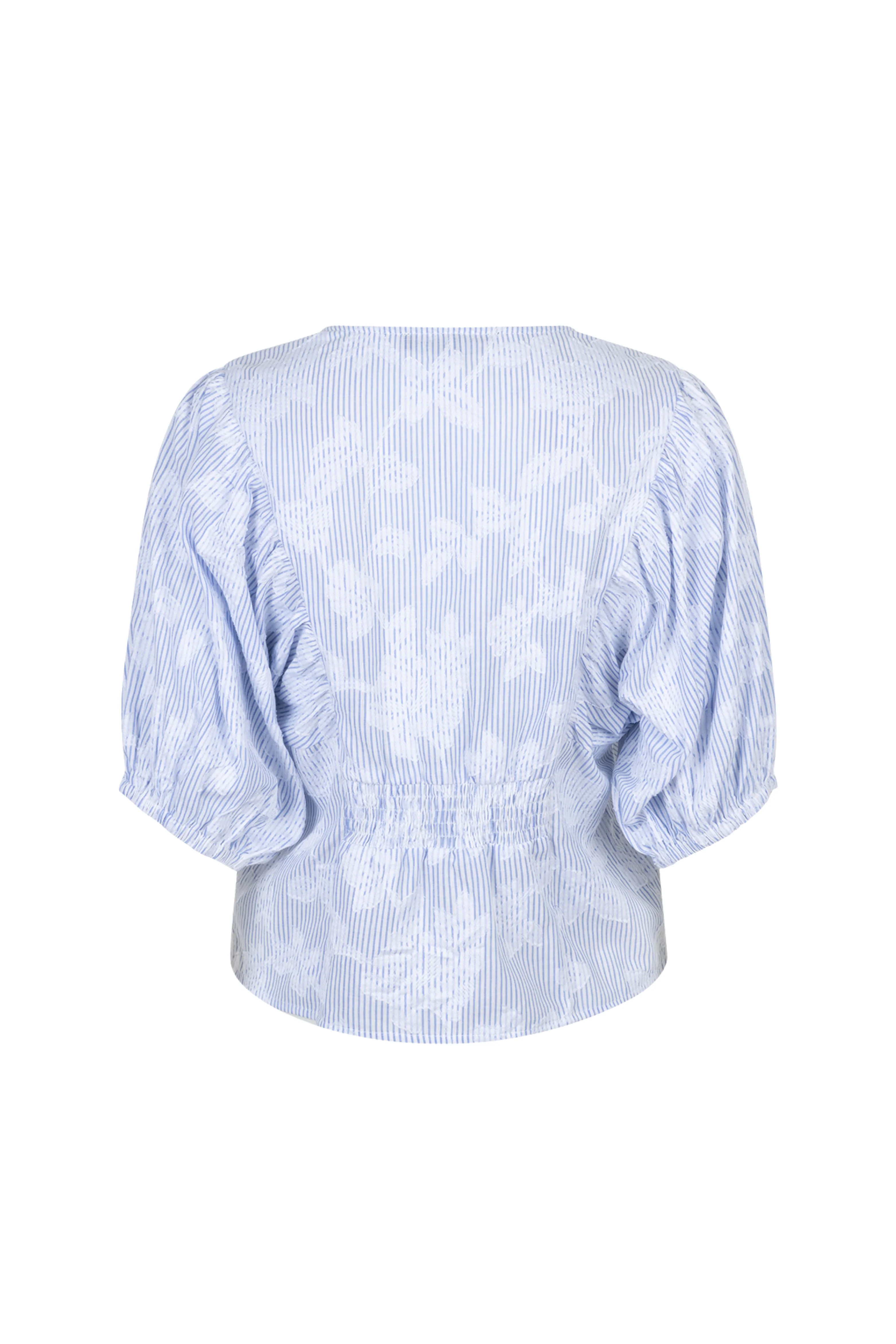 Blouse Balloonsleeve Stripe & Flower Blue SRB4838 - Image 4