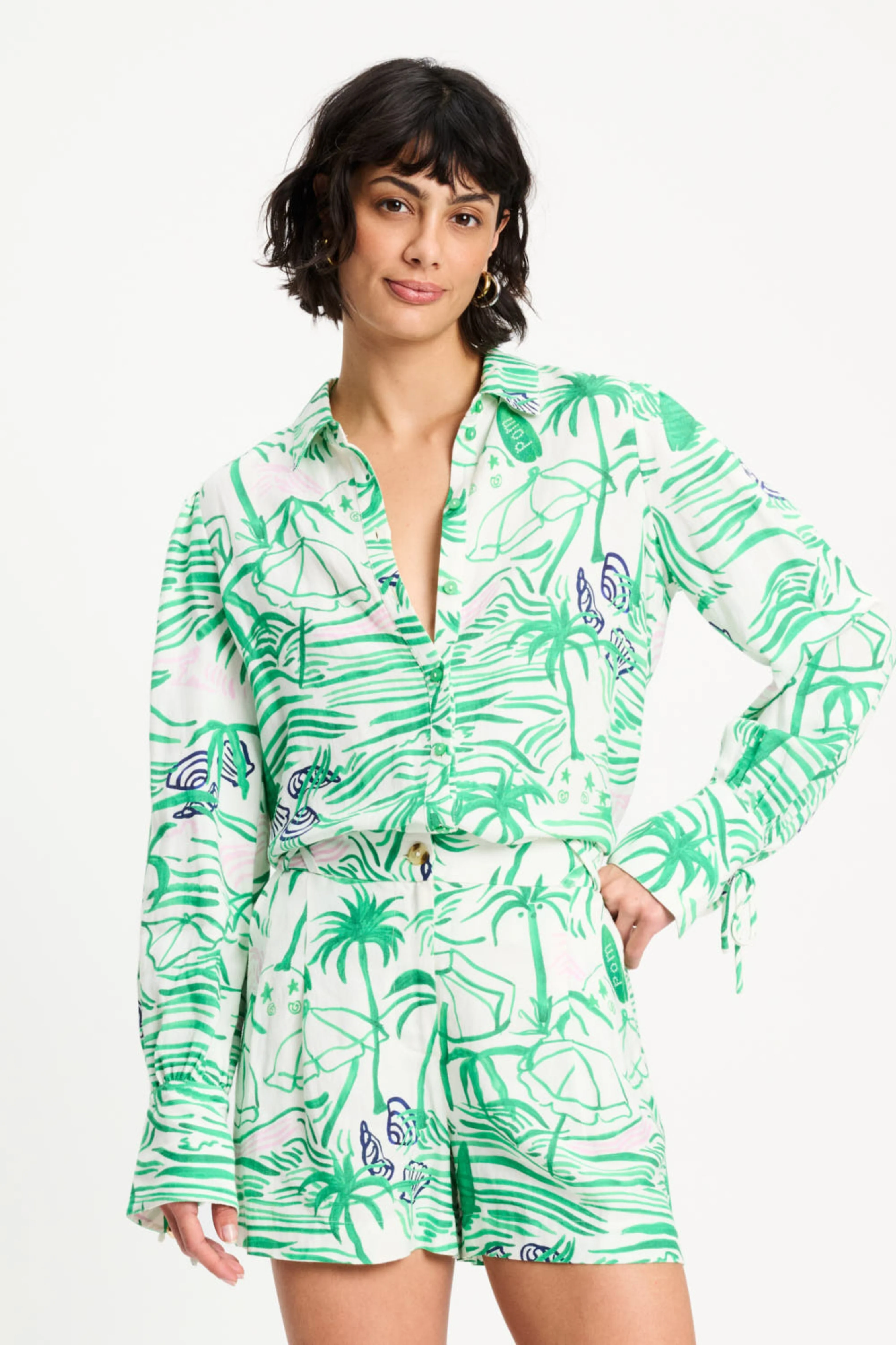 Blouse Beach Vibes Linen Green SP9545