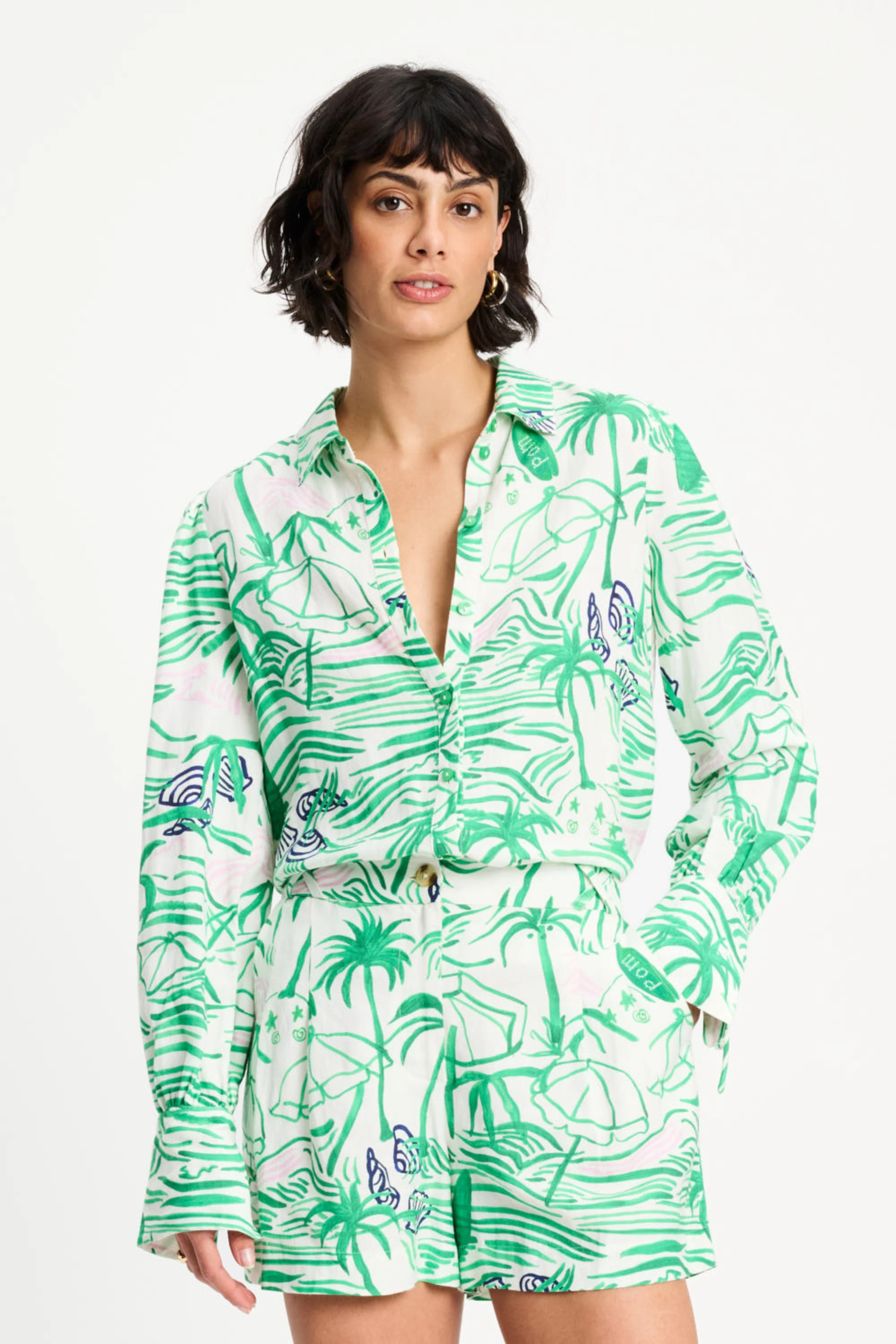 Blouse Beach Vibes Linen Green SP9545 - Image 5