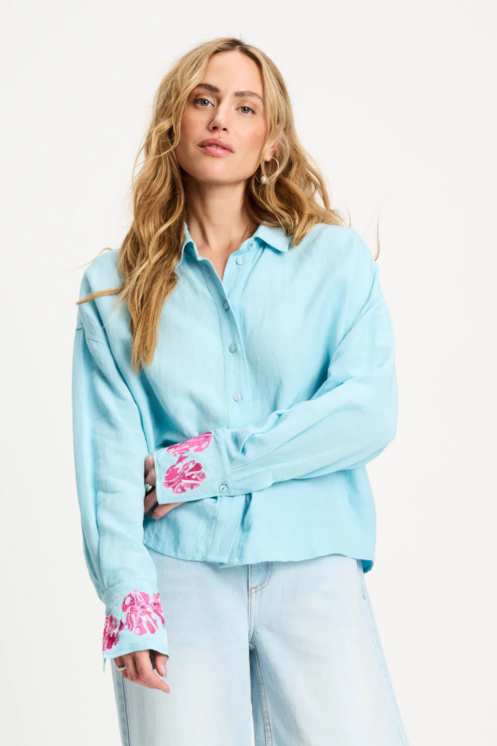 Blouse Blue Sequins Urban Flora Blue SP9499 - Image 4