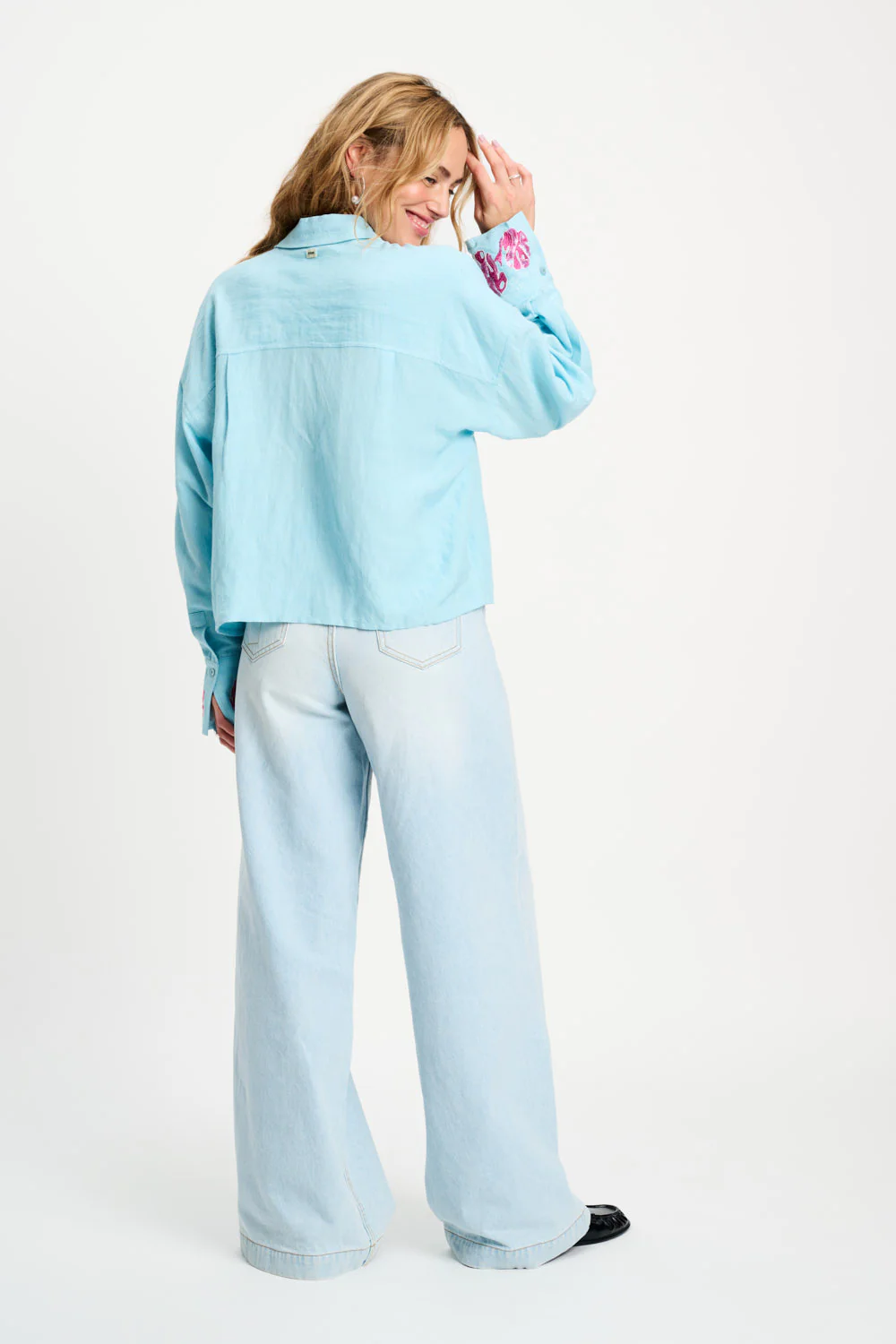 Blouse Blue Sequins Urban Flora Blue SP9499 - Image 6