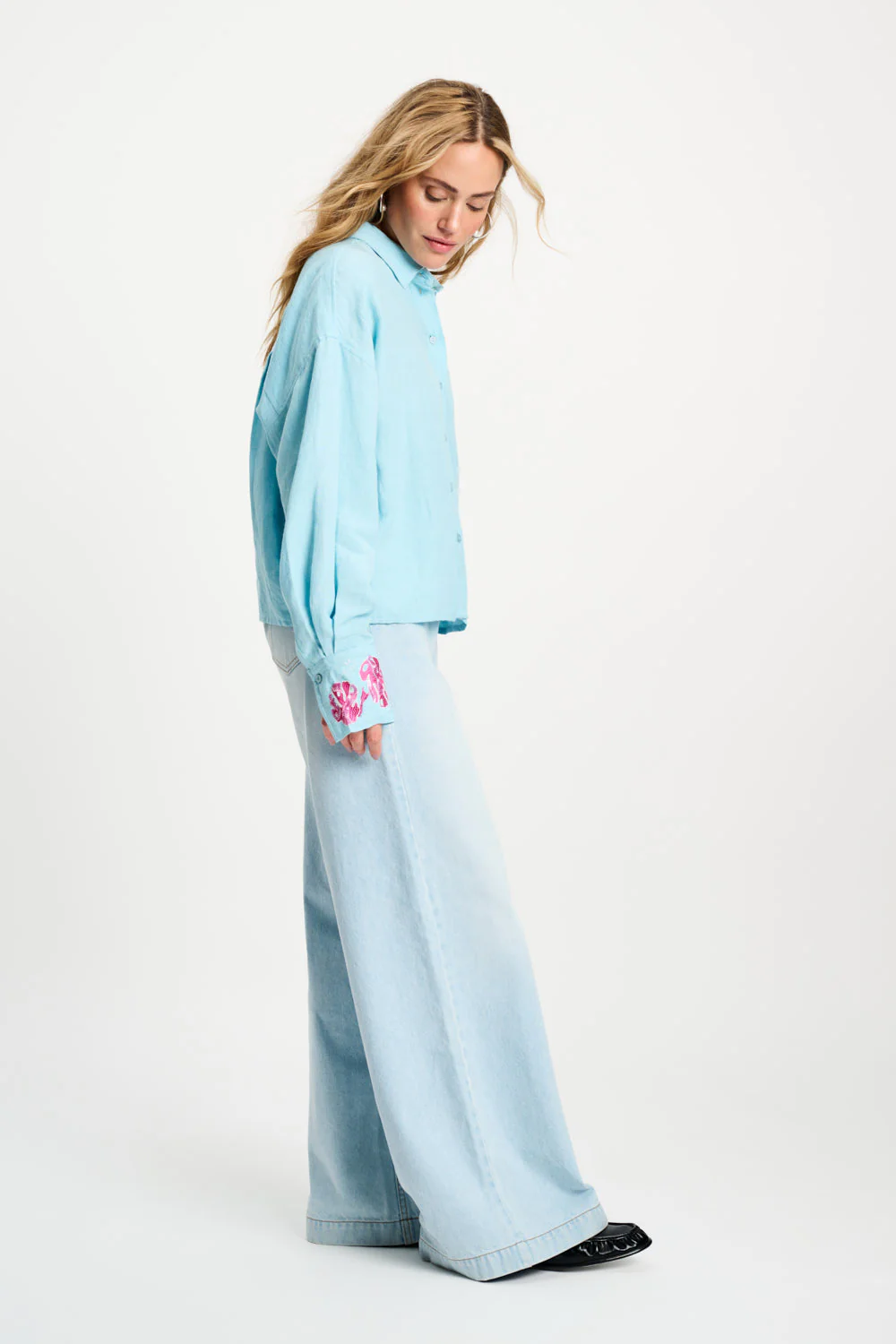 Blouse Blue Sequins Urban Flora Blue SP9499 - Image 7