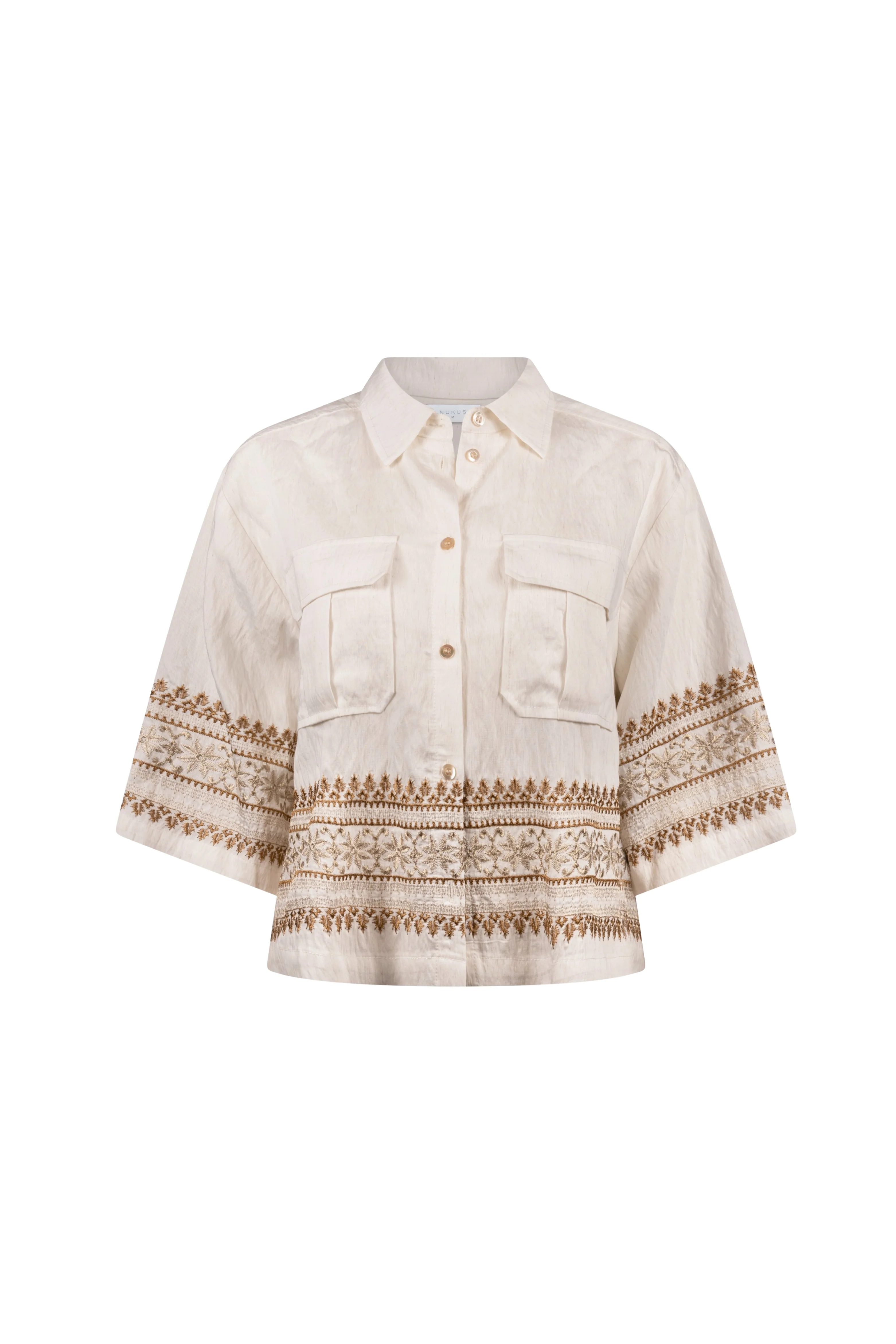 Blouse Bodine Embroidery Offwhite Camel NKS02113 - Image 2