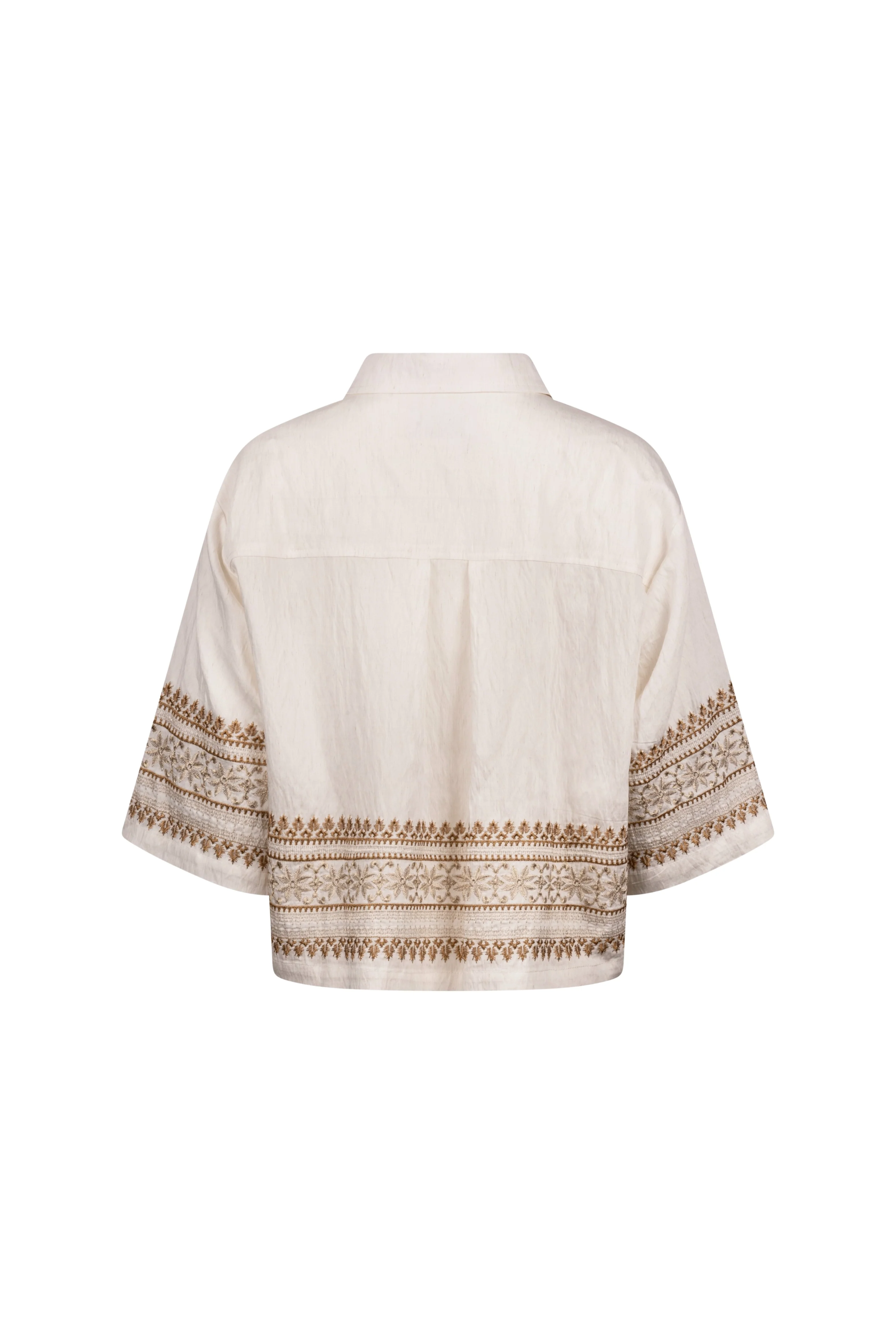 Blouse Bodine Embroidery Offwhite Camel NKS02113 - Image 4