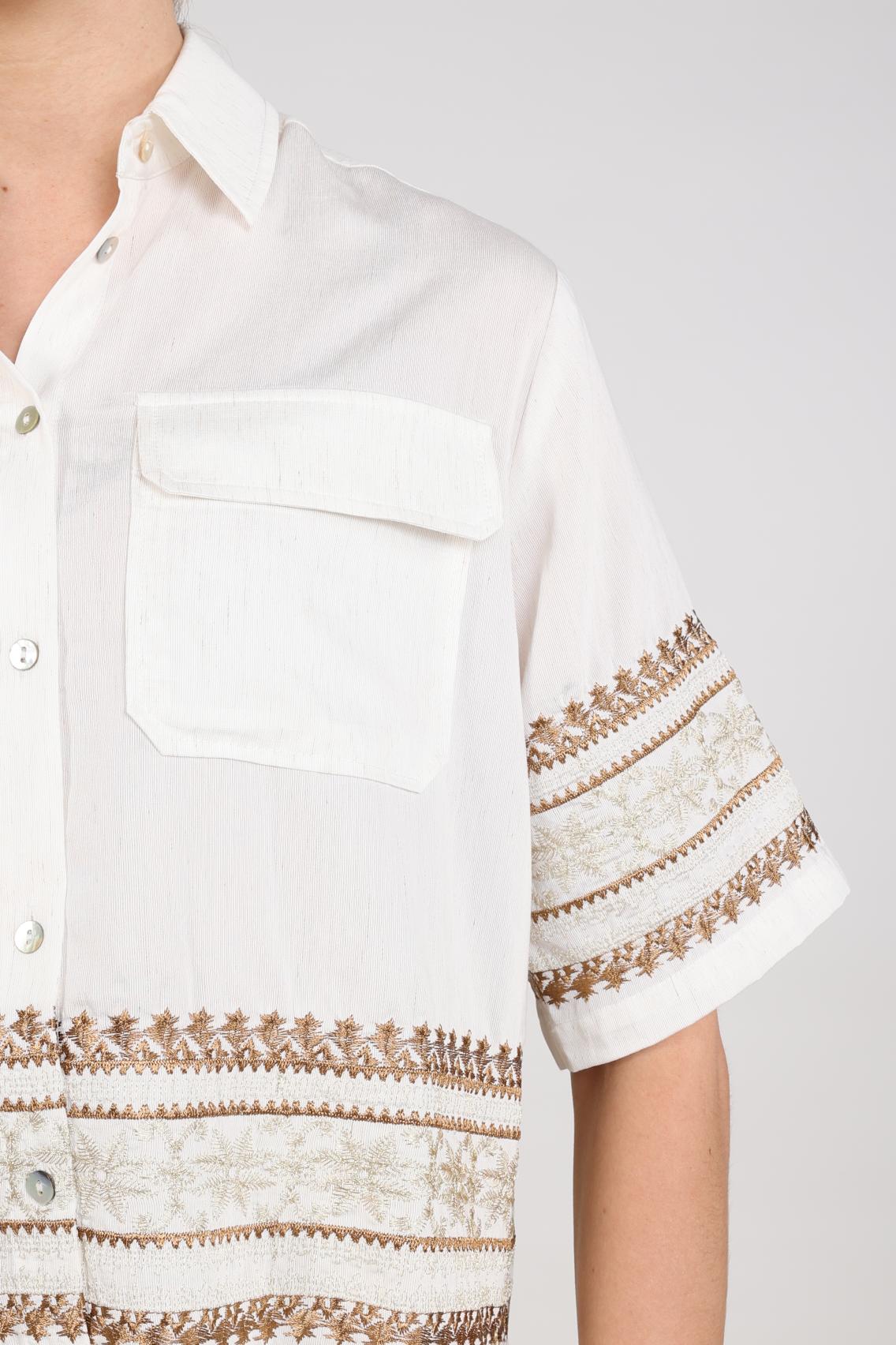 Blouse Bodine Embroidery Offwhite Camel NKS02113 - Image 6