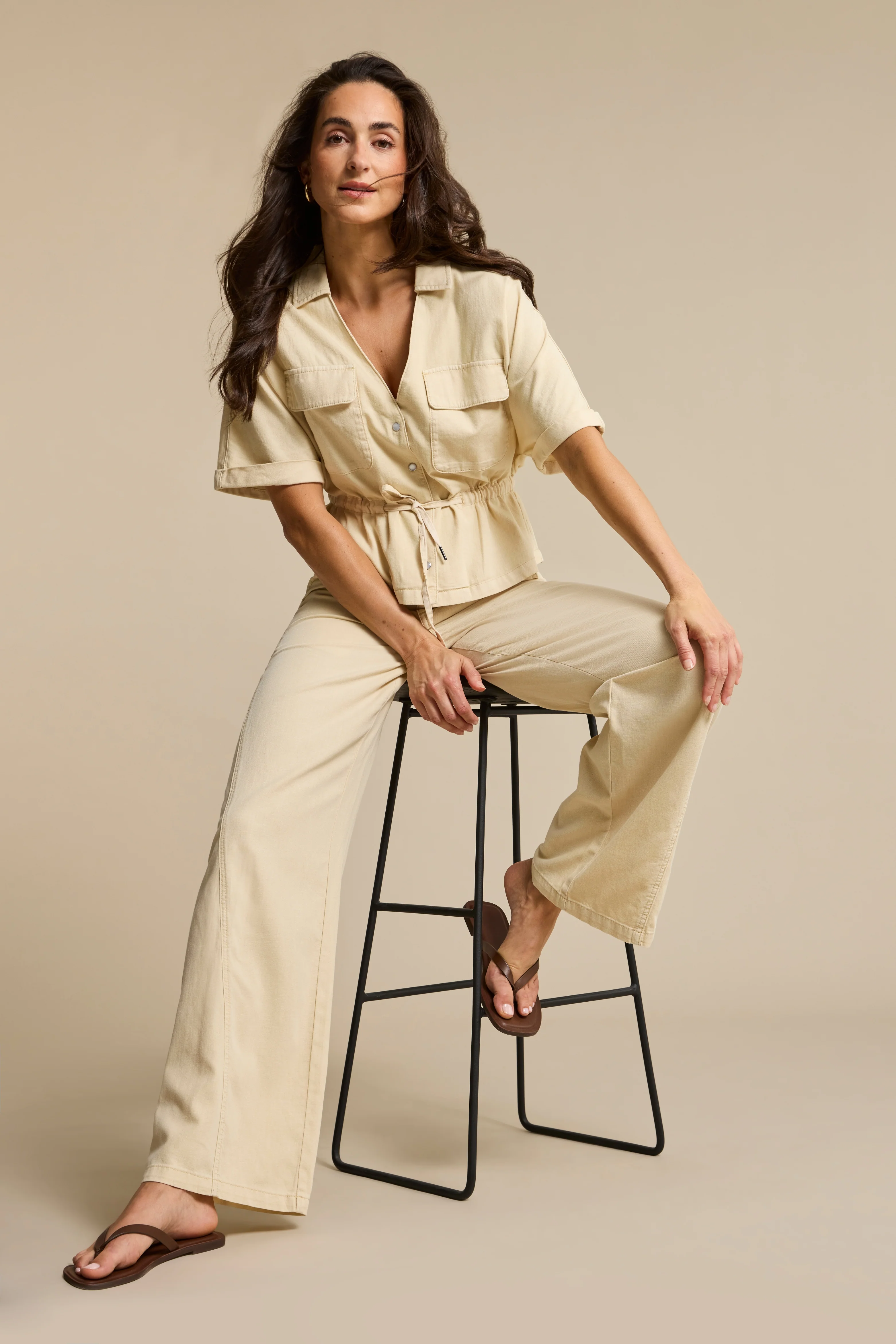 Blouse Drew Drawstring Co/Linen Oatmeal SRB4909