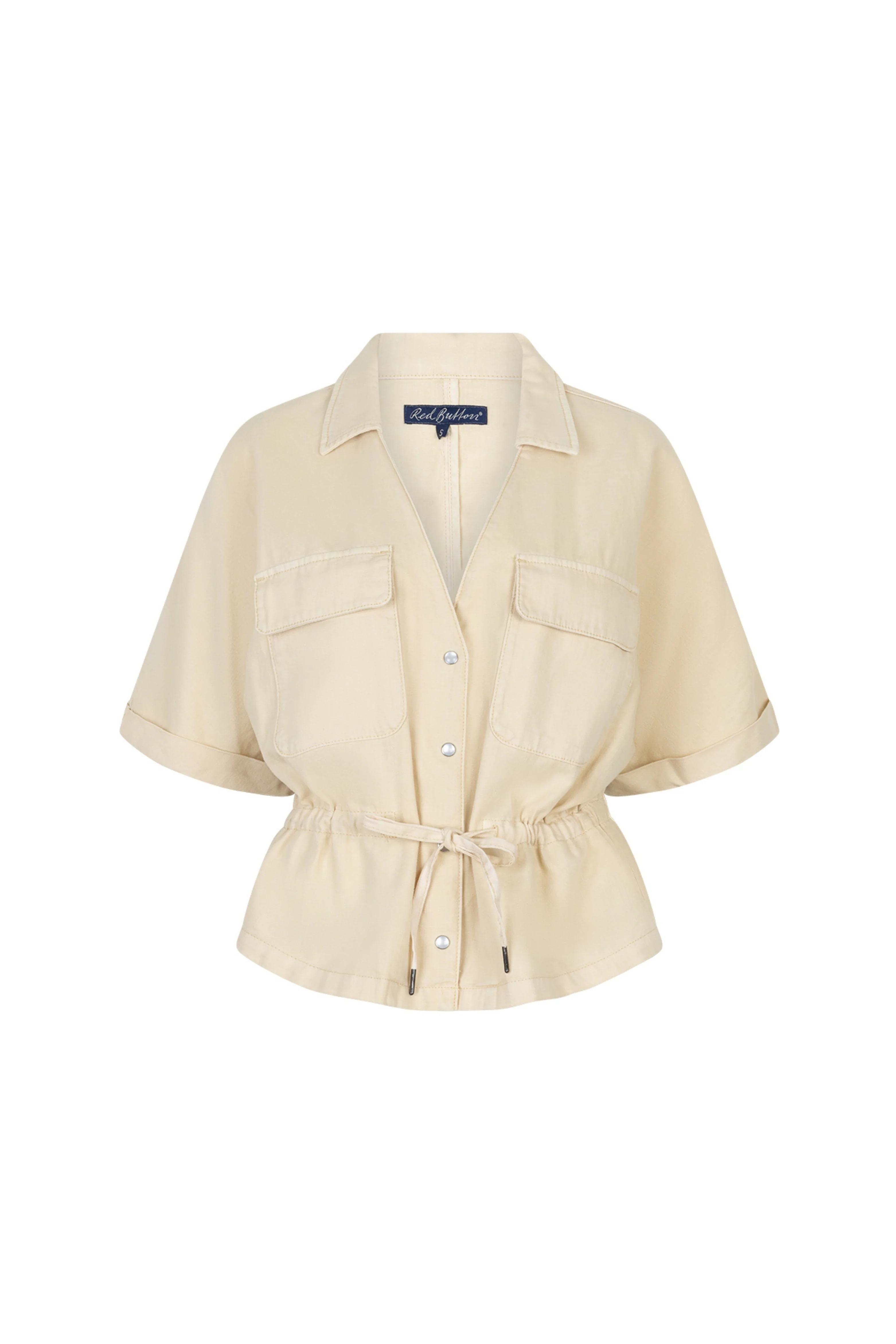 Blouse Drew Drawstring Co/Linen Oatmeal SRB4909 - Image 2