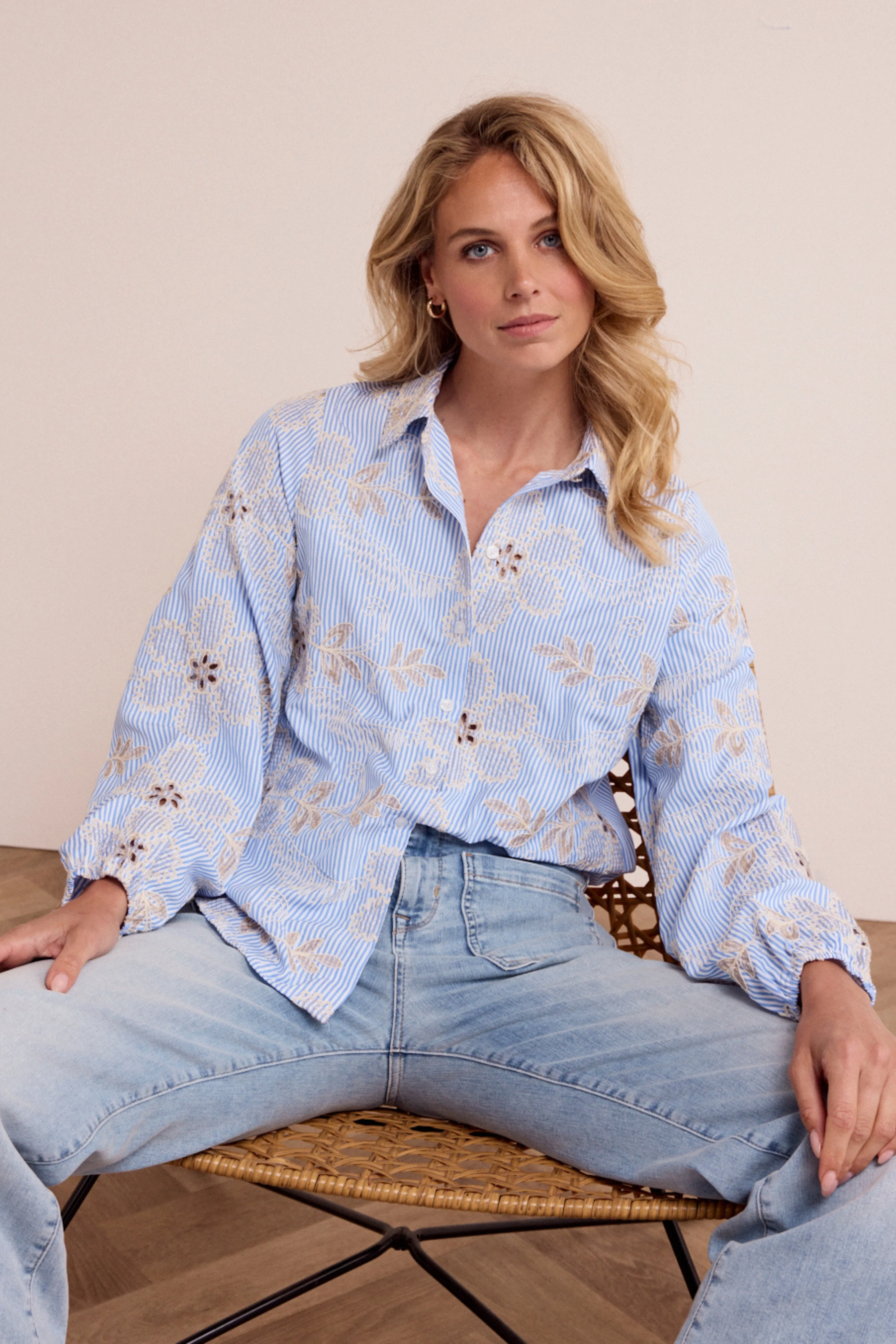 Blouse Flower Embroidery Breezy Blue C41-19-301 1 - Image 3