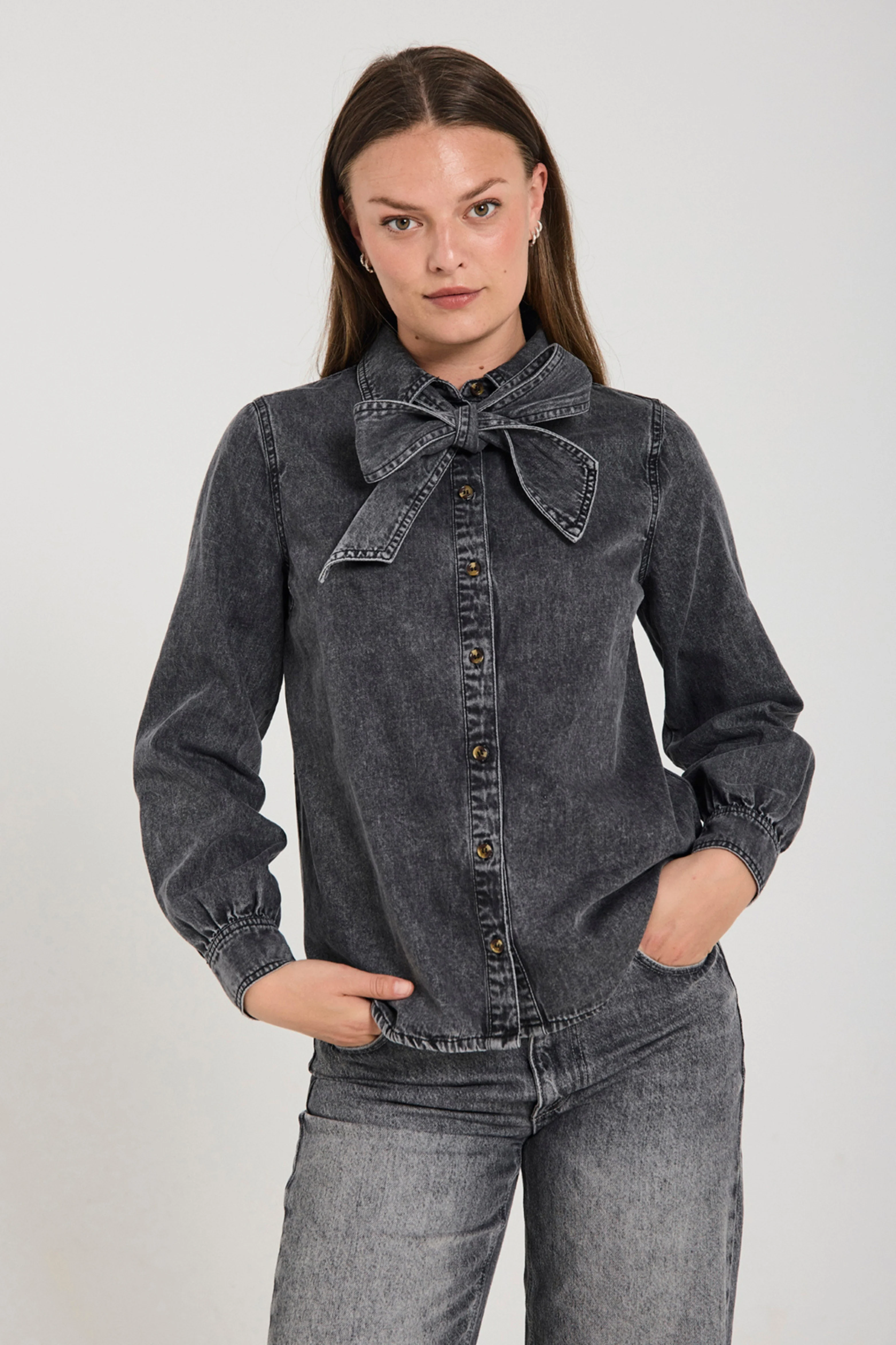 Blouse Fqlisea Vintage Grey Denim 206690 - Image 2