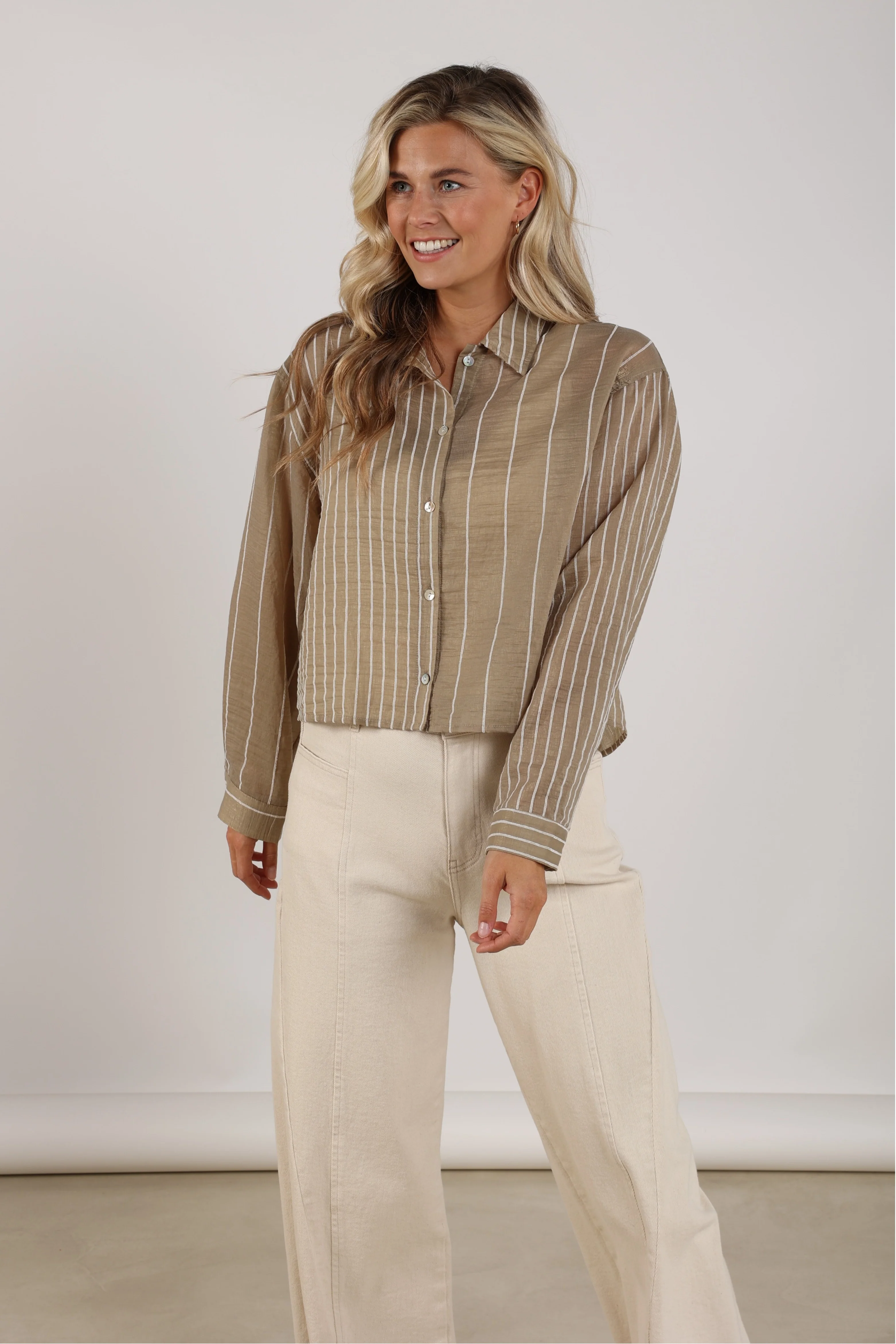 Blouse Nelly Stripe Army NKS02133 - Image 2