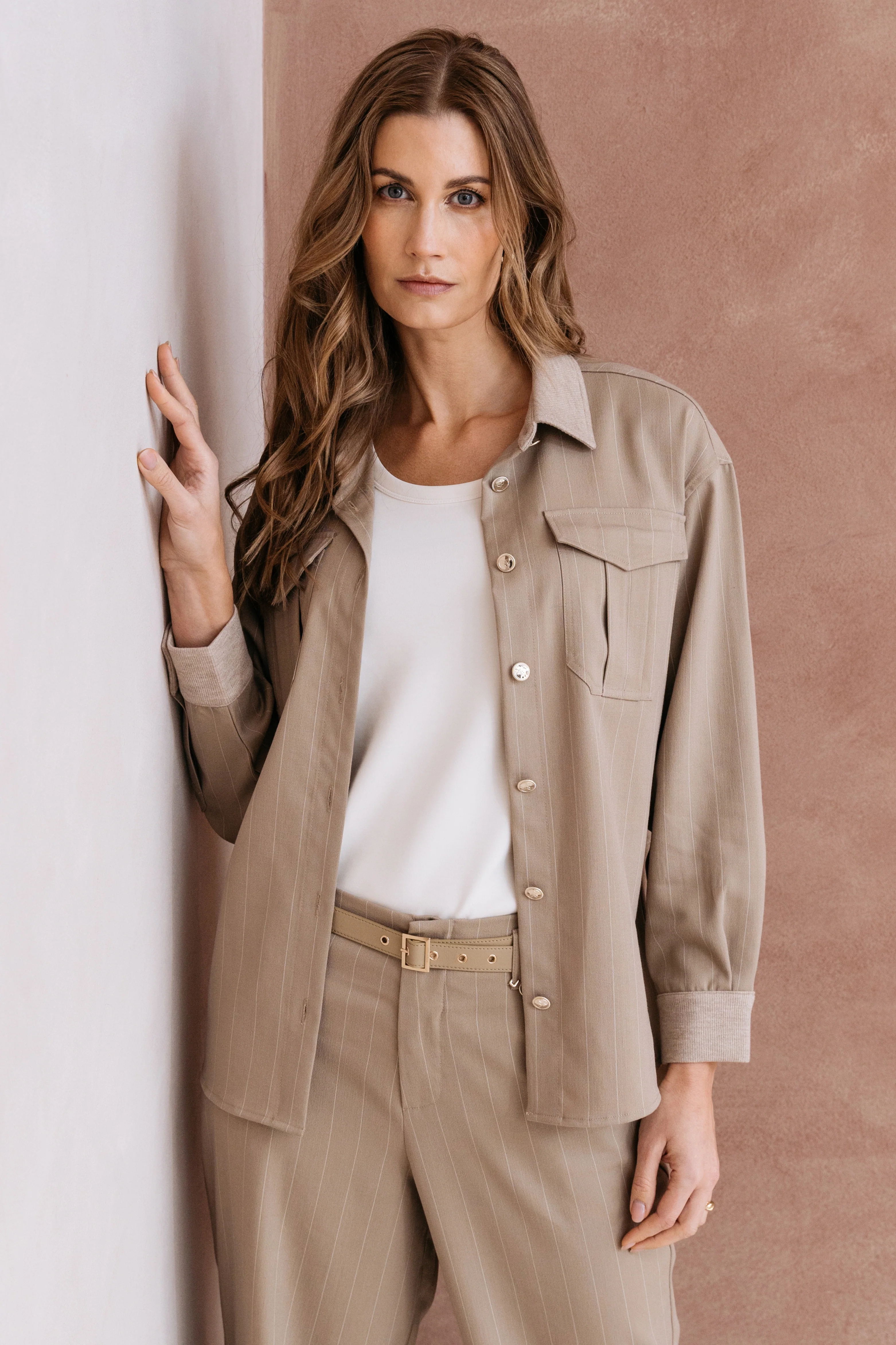Blouse Pure Pinstripe Dark Sand