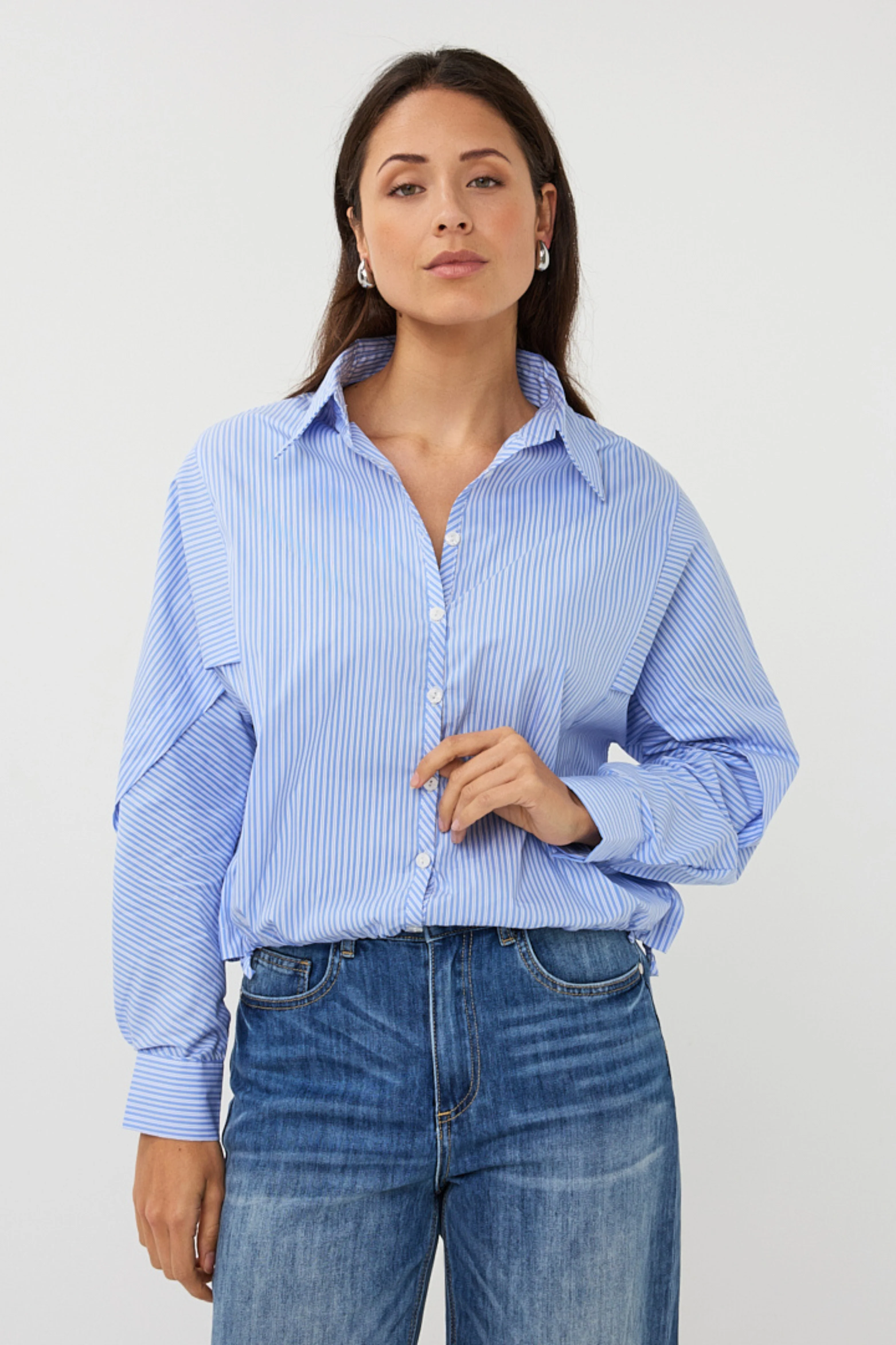 Blouse Striped Cropped Batwing Blue White SP26.28002 - Image 2