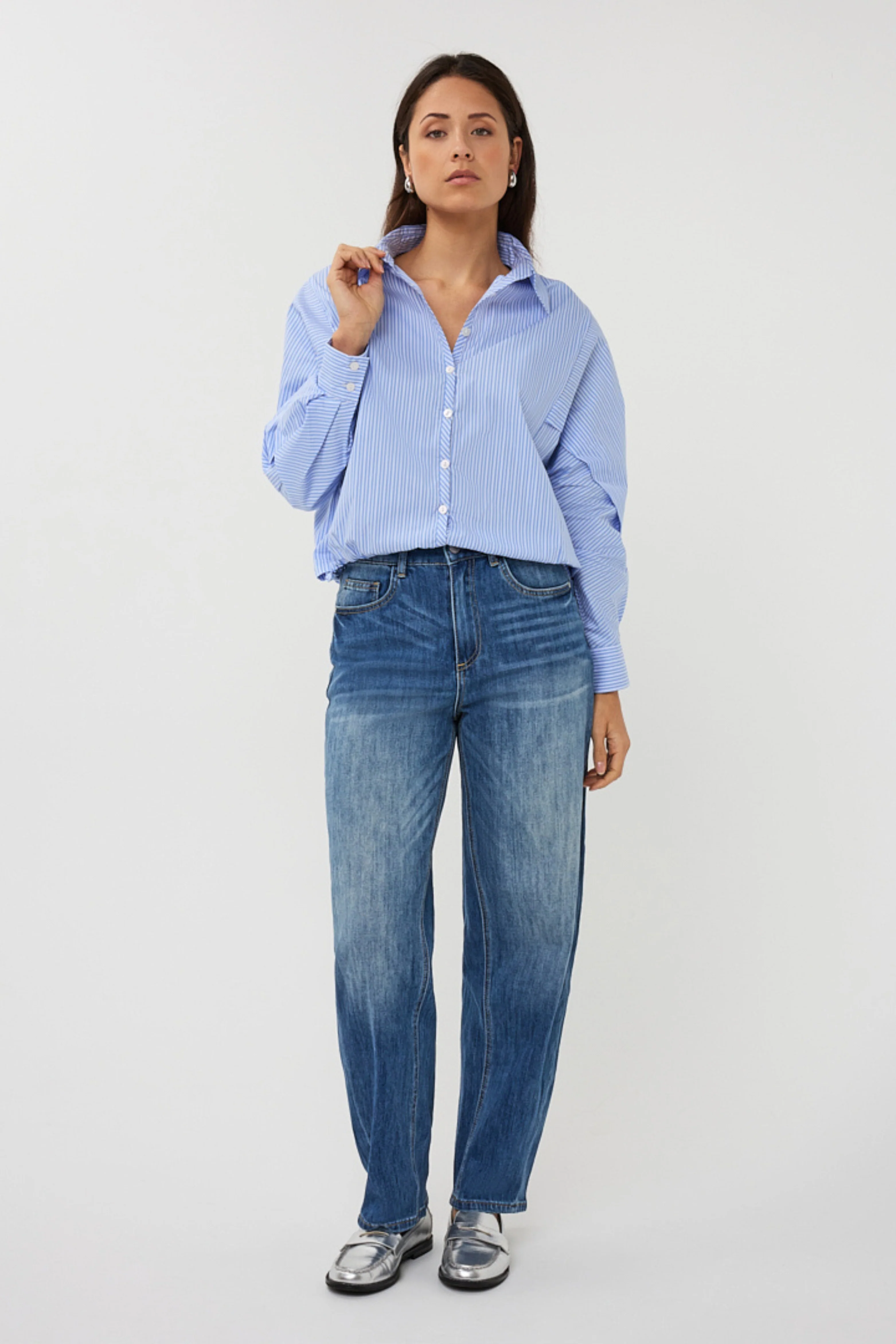Blouse Striped Cropped Batwing Blue White SP26.28002 - Image 5