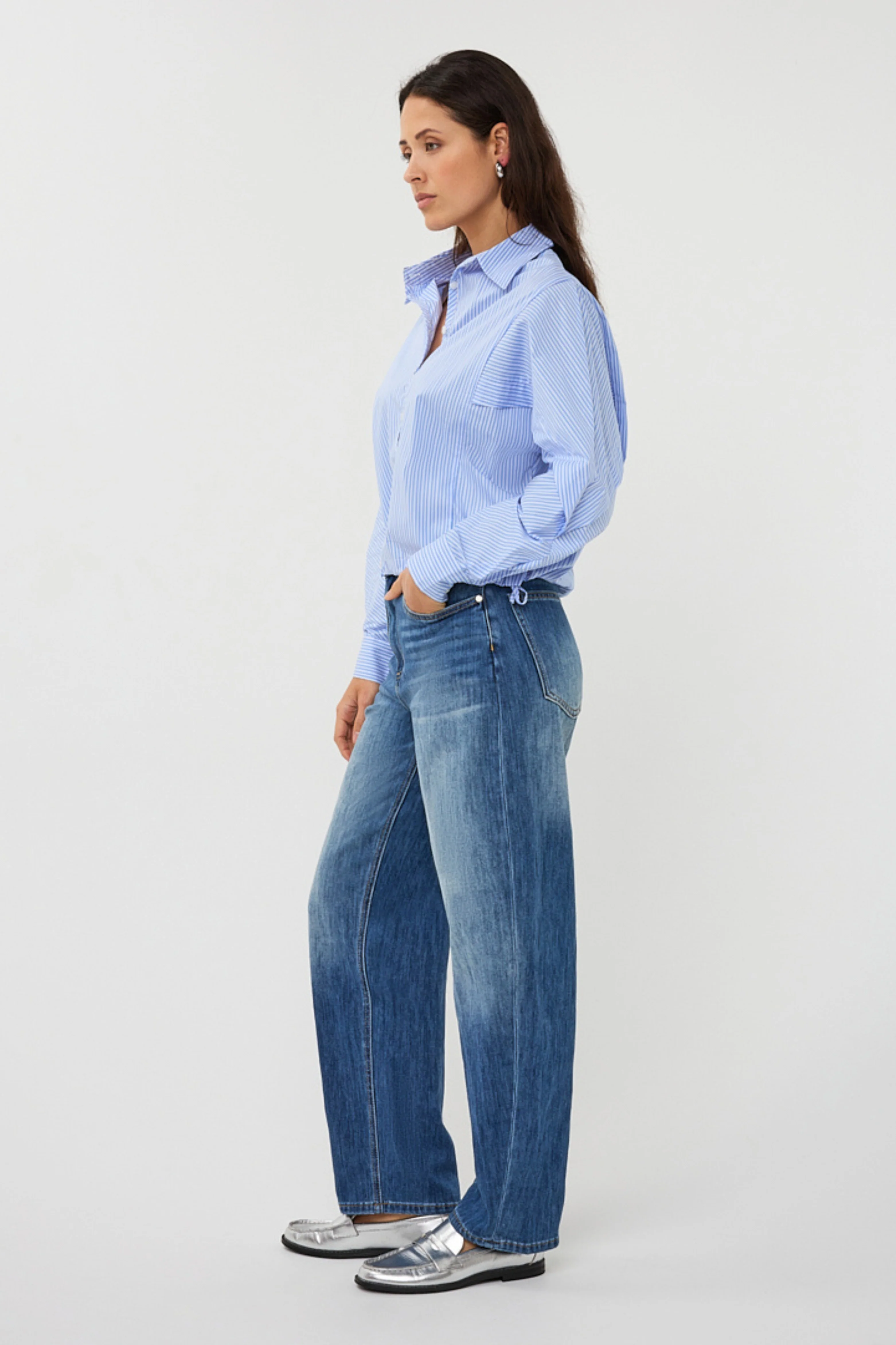Blouse Striped Cropped Batwing Blue White SP26.28002 - Image 6