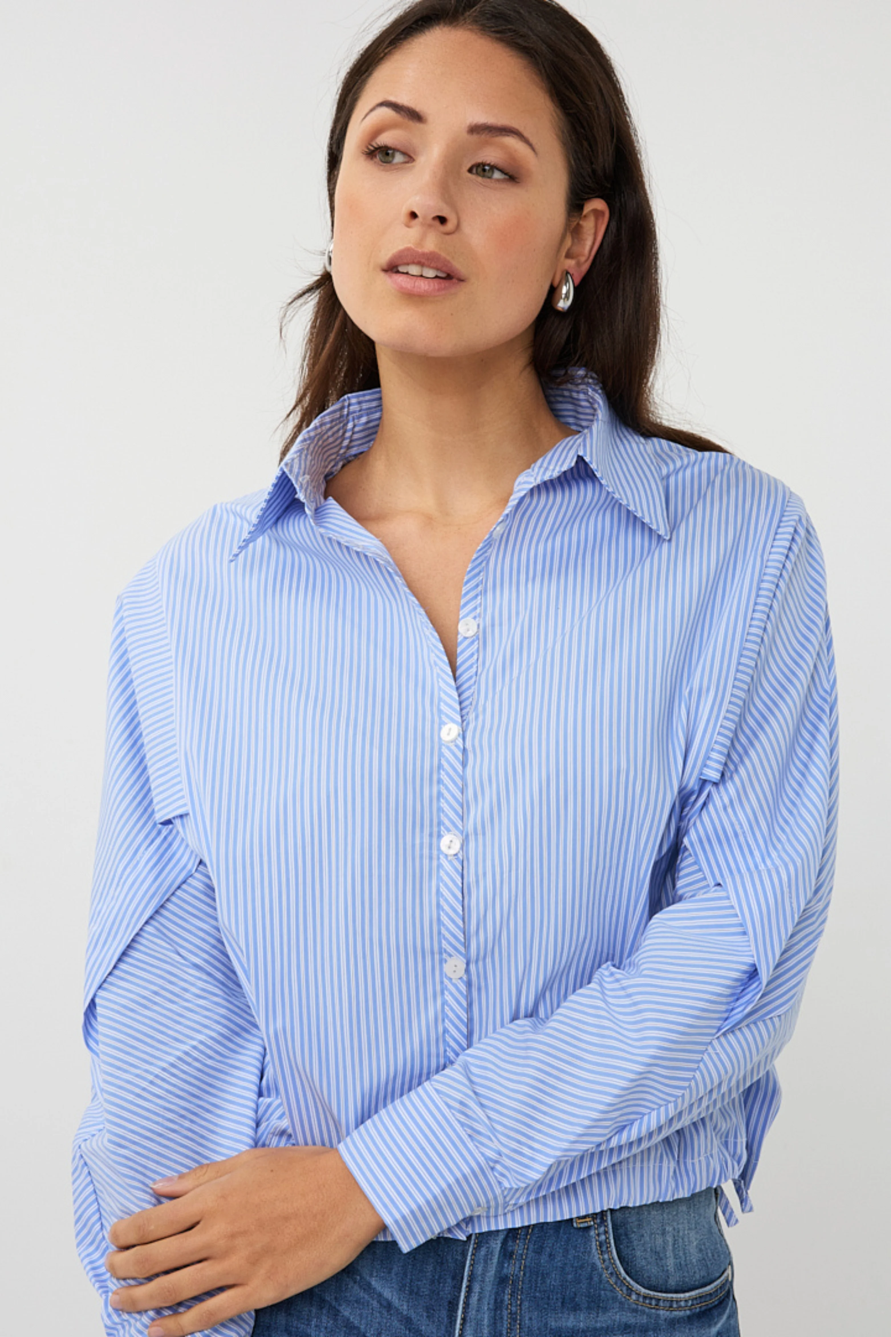 Blouse Striped Cropped Batwing Blue White SP26.28002 - Image 7