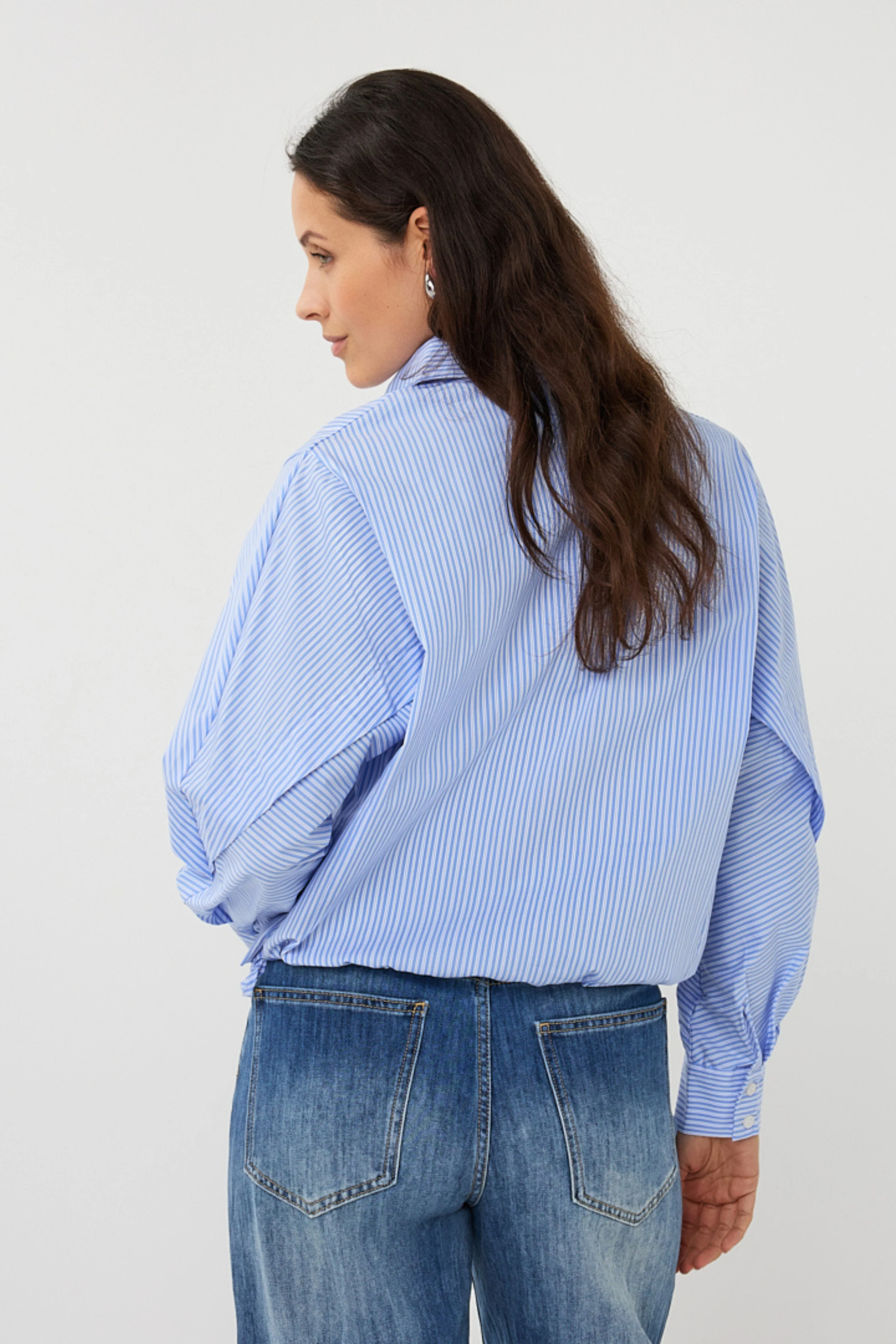 Blouse Striped Cropped Batwing Blue White SP26.28002 - Image 8