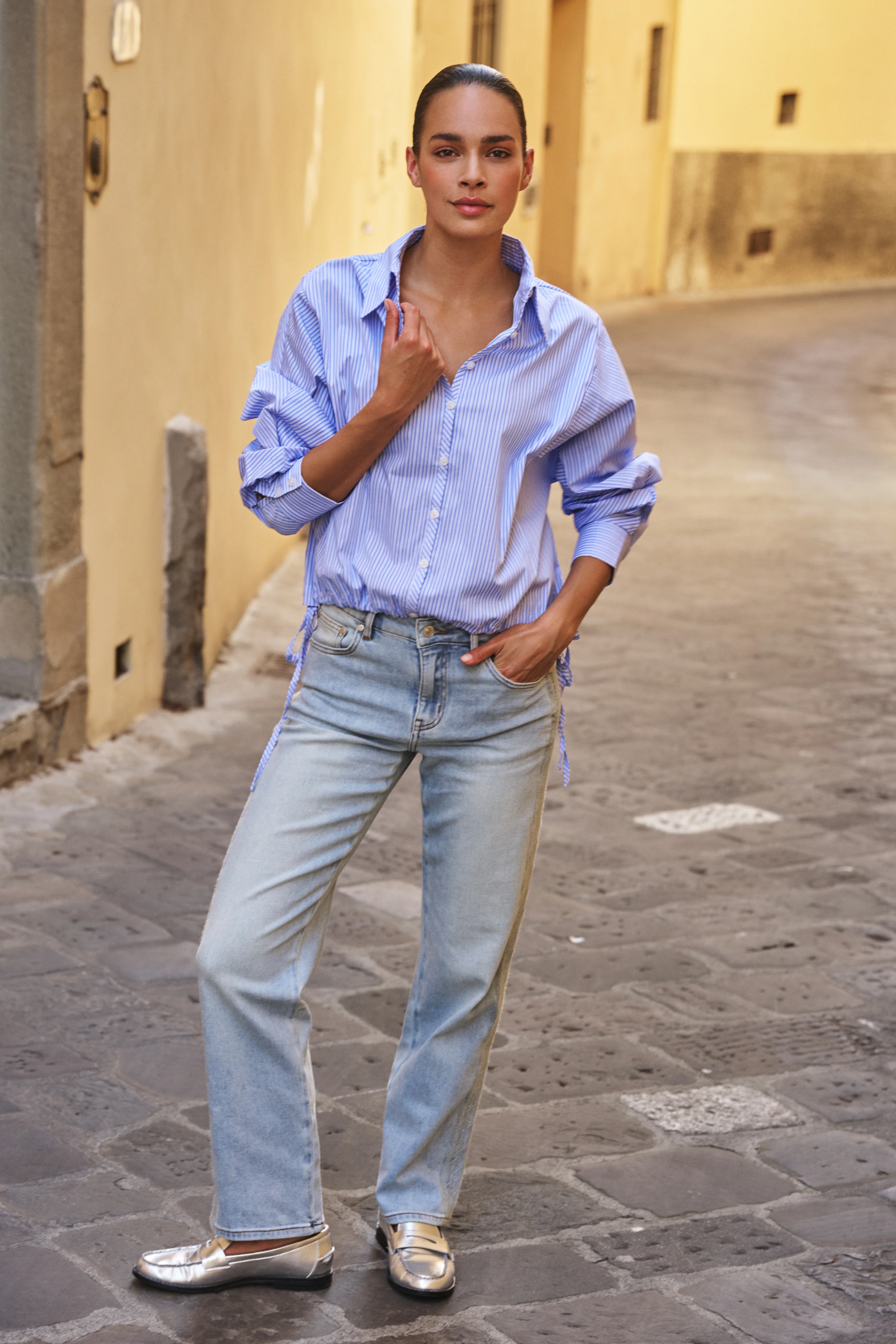 Blouse Striped Cropped Batwing Blue White SP26.28002 - Image 9