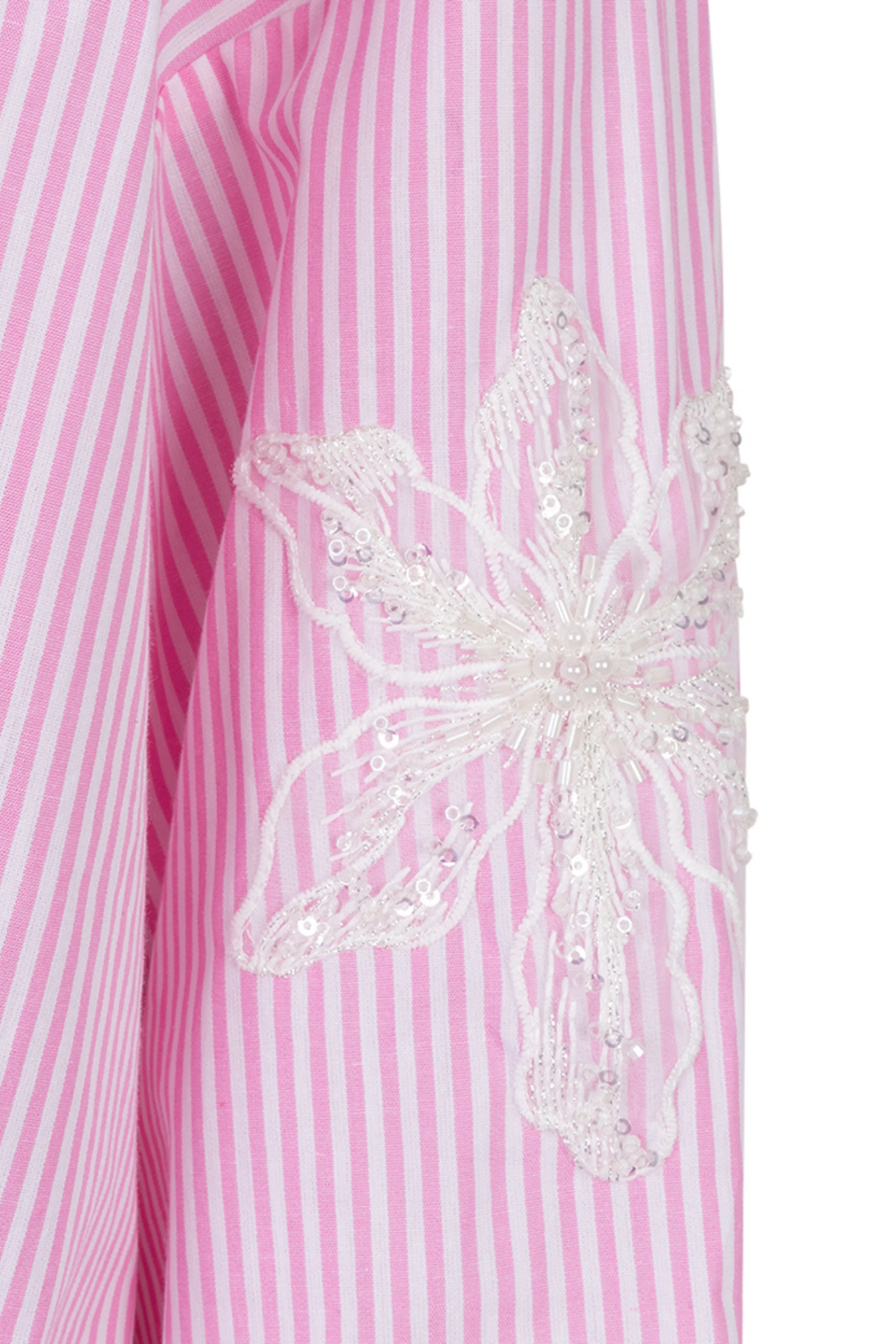 Blouse Striped Flower Patch White Pink SP26.14028 - Image 10