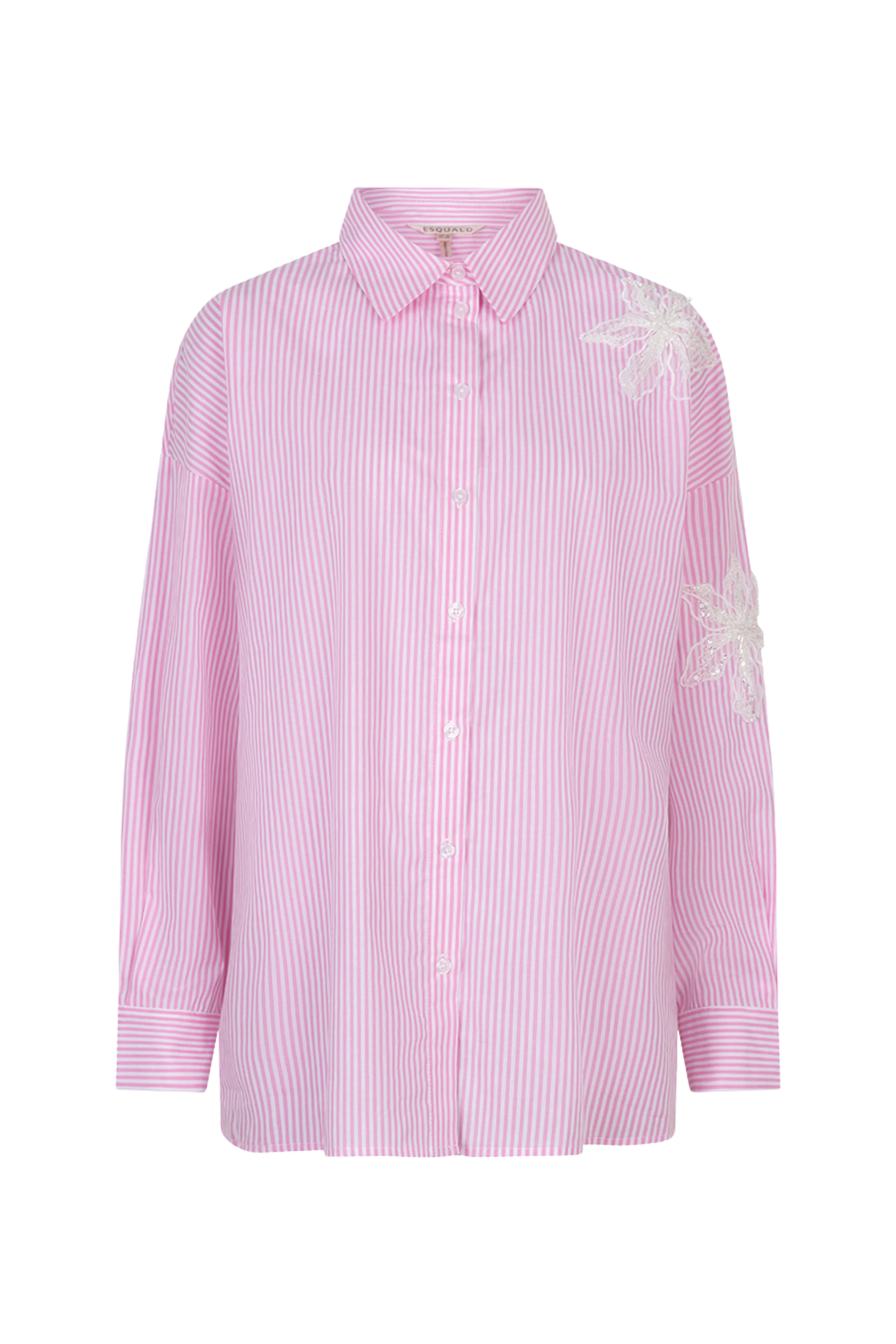 Blouse Striped Flower Patch White Pink SP26.14028 - Image 3