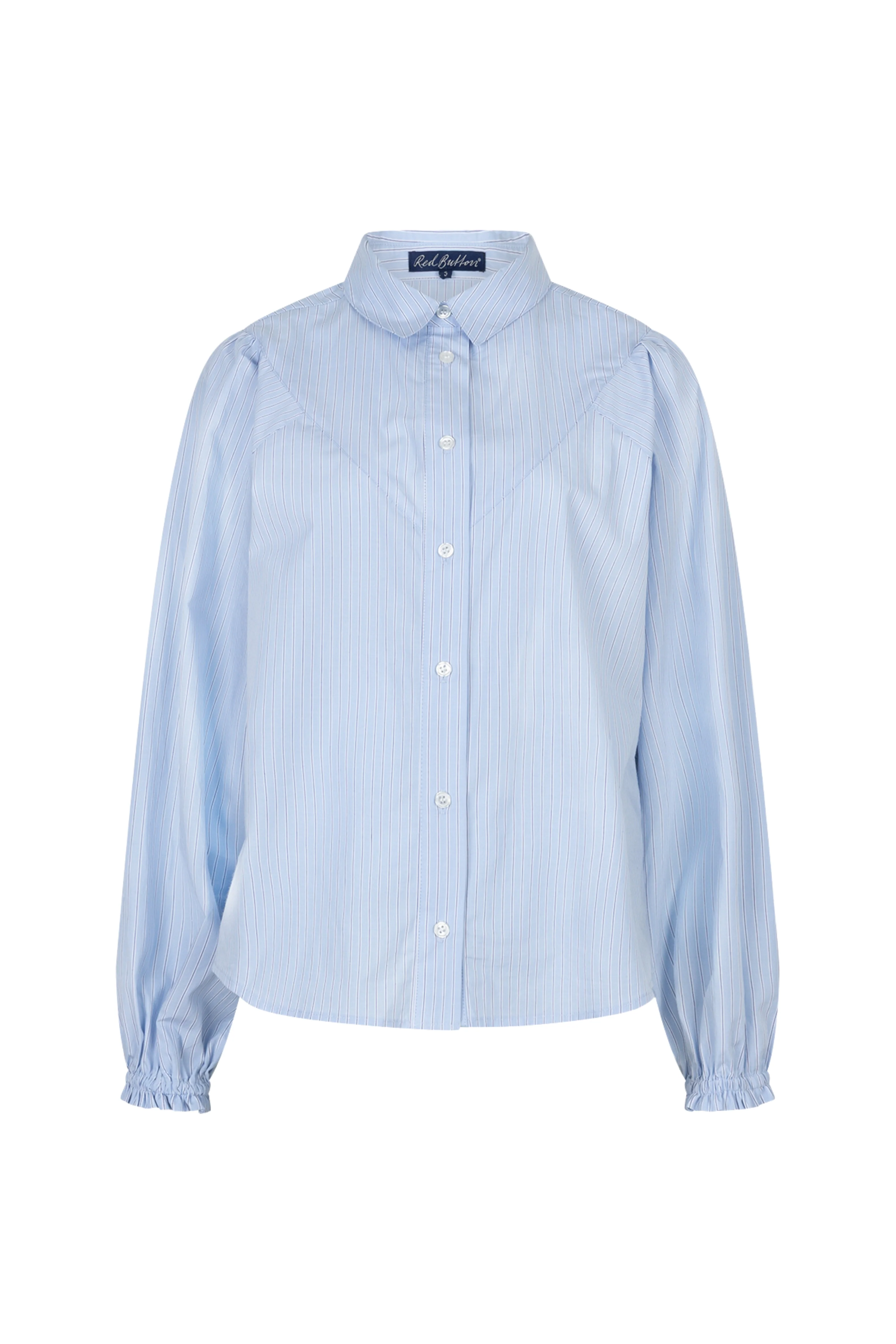Blouse Victoria Poplin Stripe Long Light Blue SRB4839 - Image 2