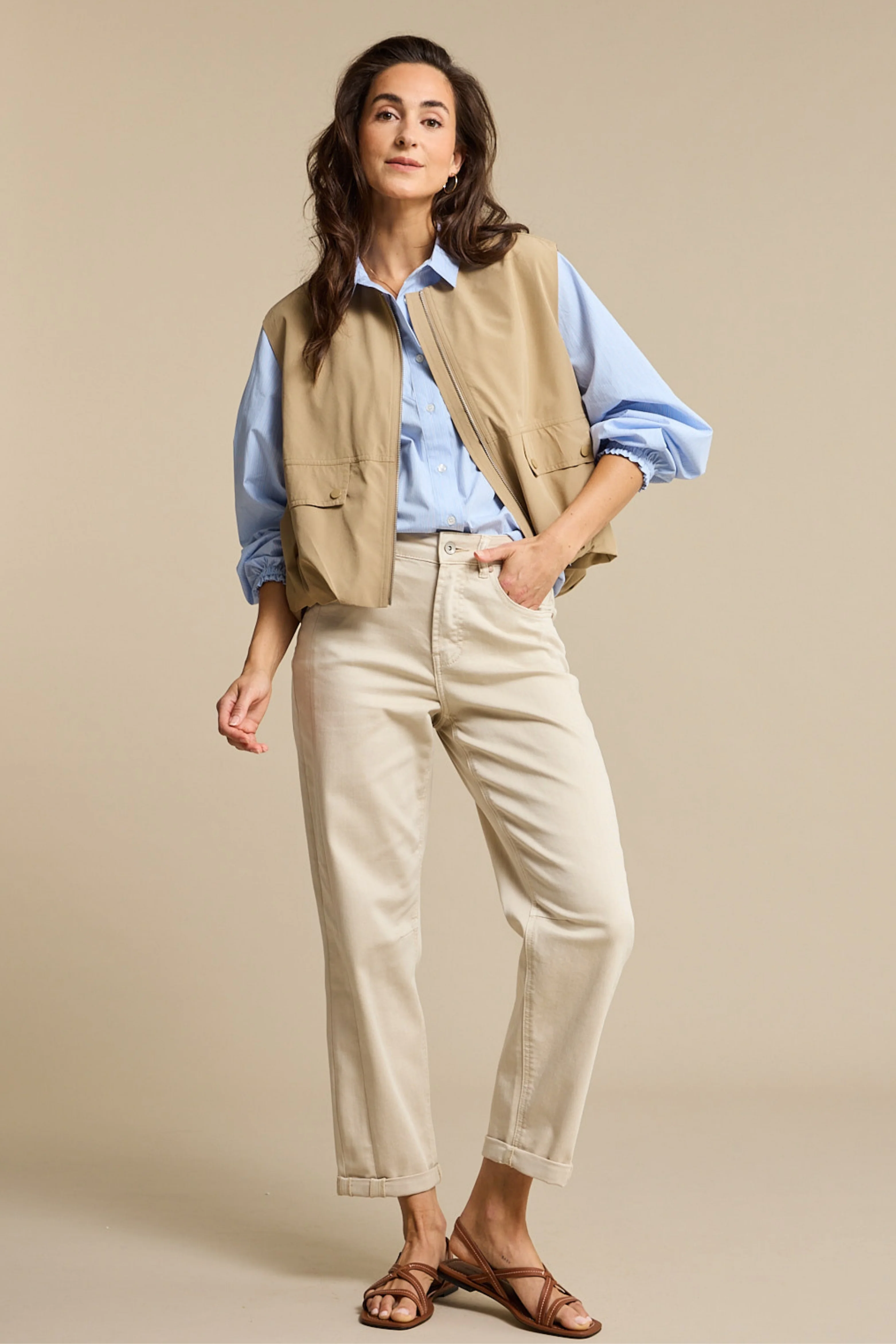 Blouse Victoria Poplin Stripe Long Light Blue SRB4839 - Image 7