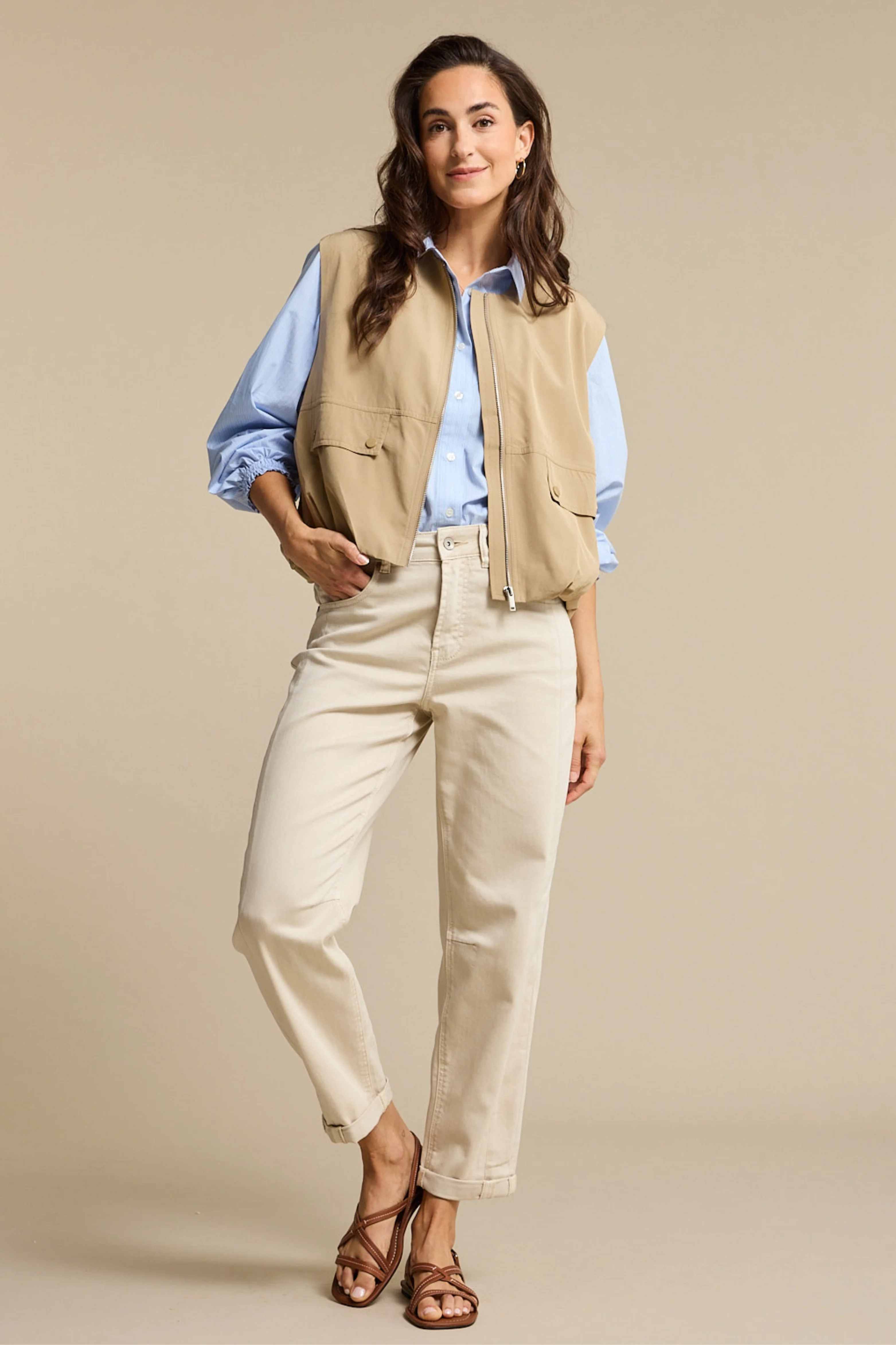 Blouse Victoria Poplin Stripe Long Light Blue SRB4839 - Image 8