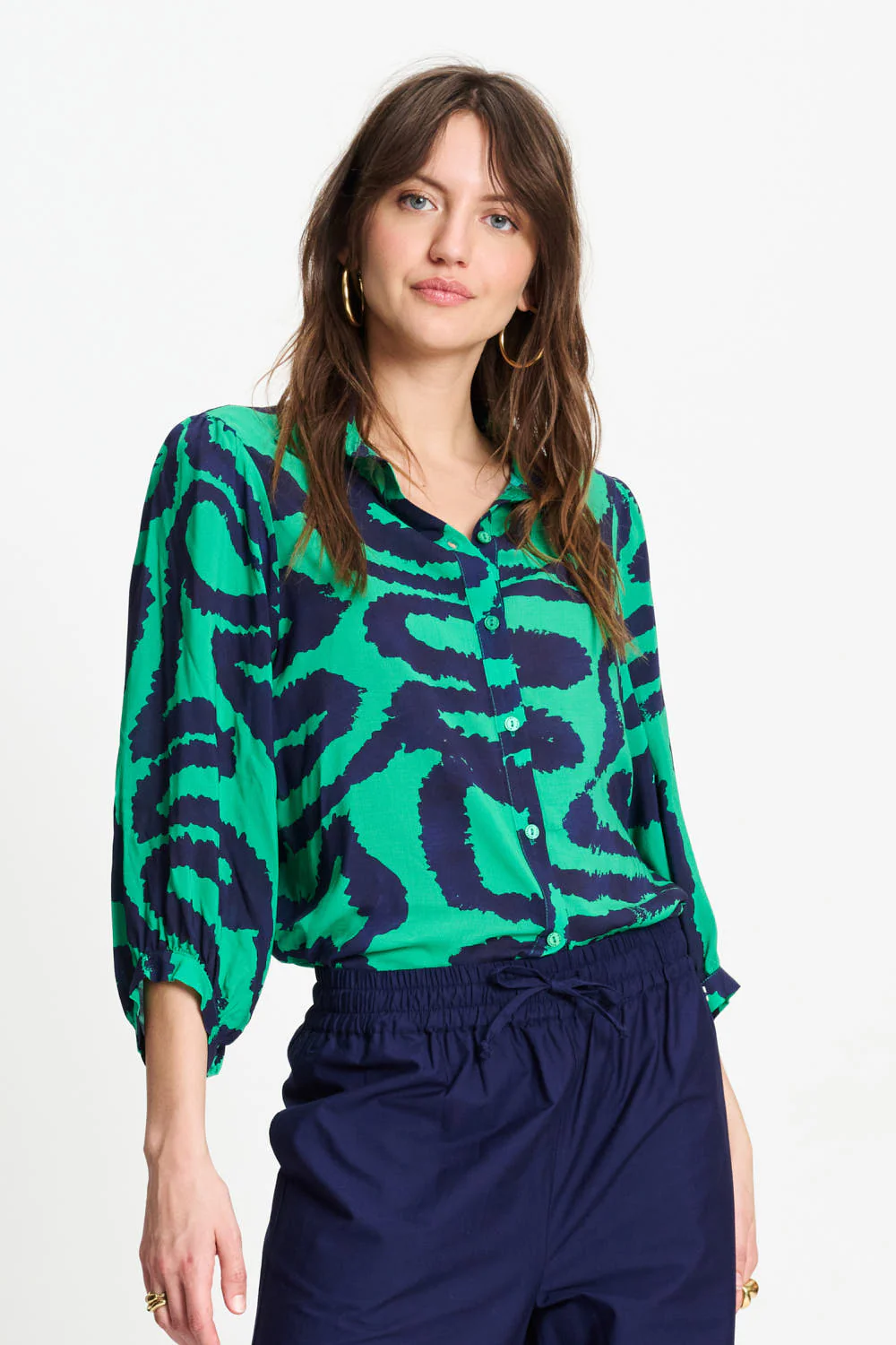 Blouse Waves Green Multi Colour SP9546