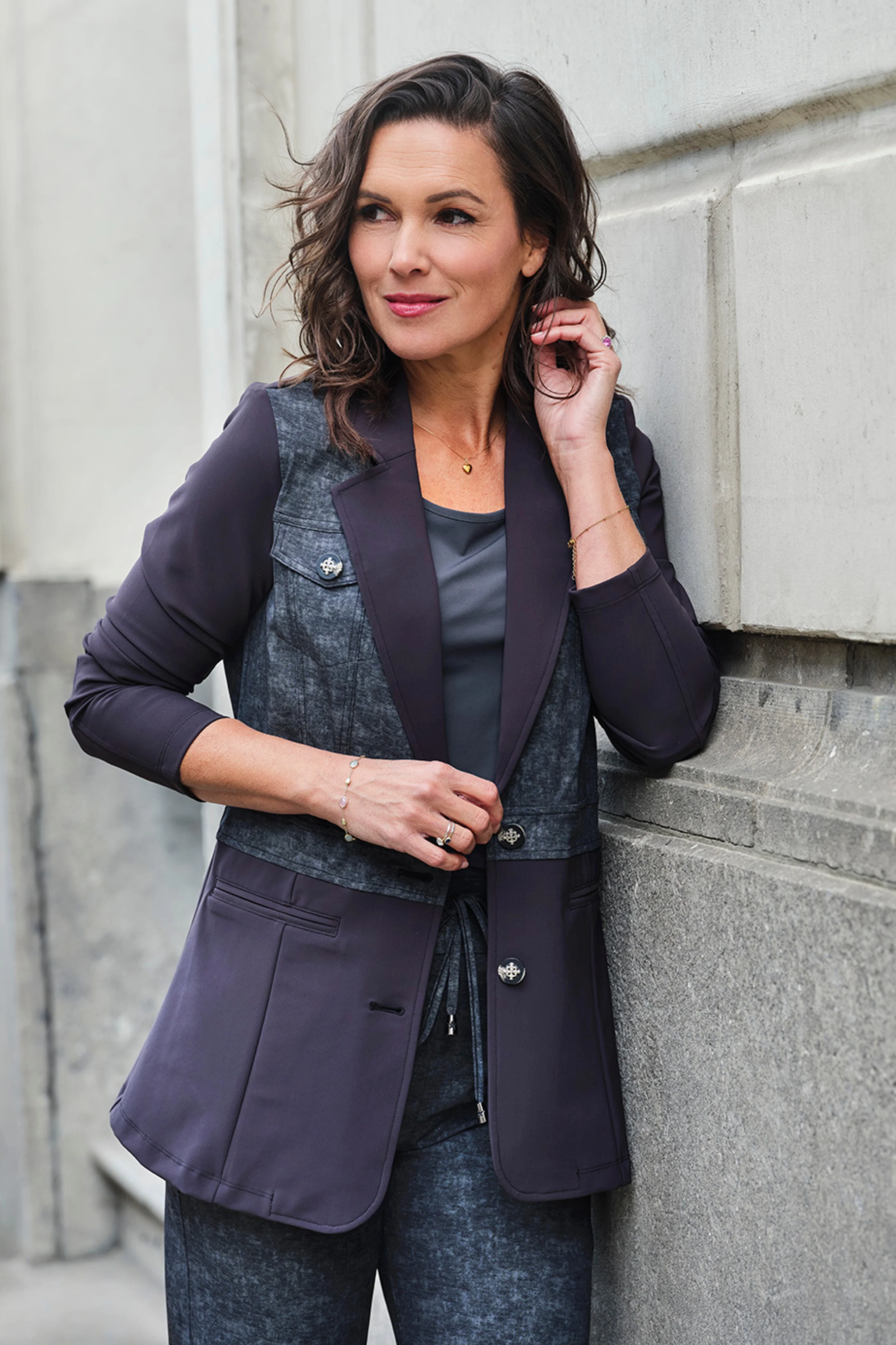 Bonded Travel Blazer Black Dark Grey Stone Foil Print 202706