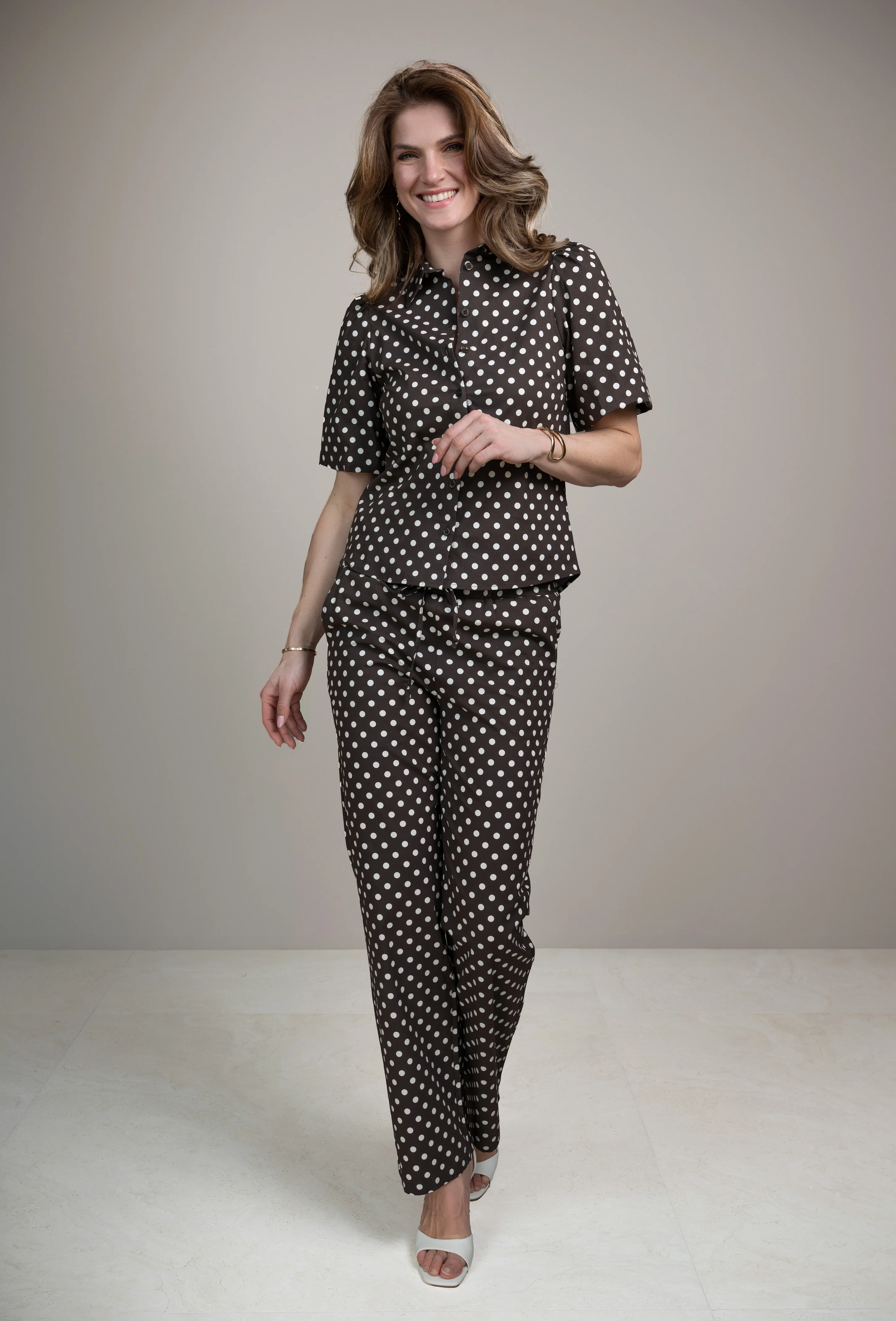 Blouse Jade Brown Dot - Image 3