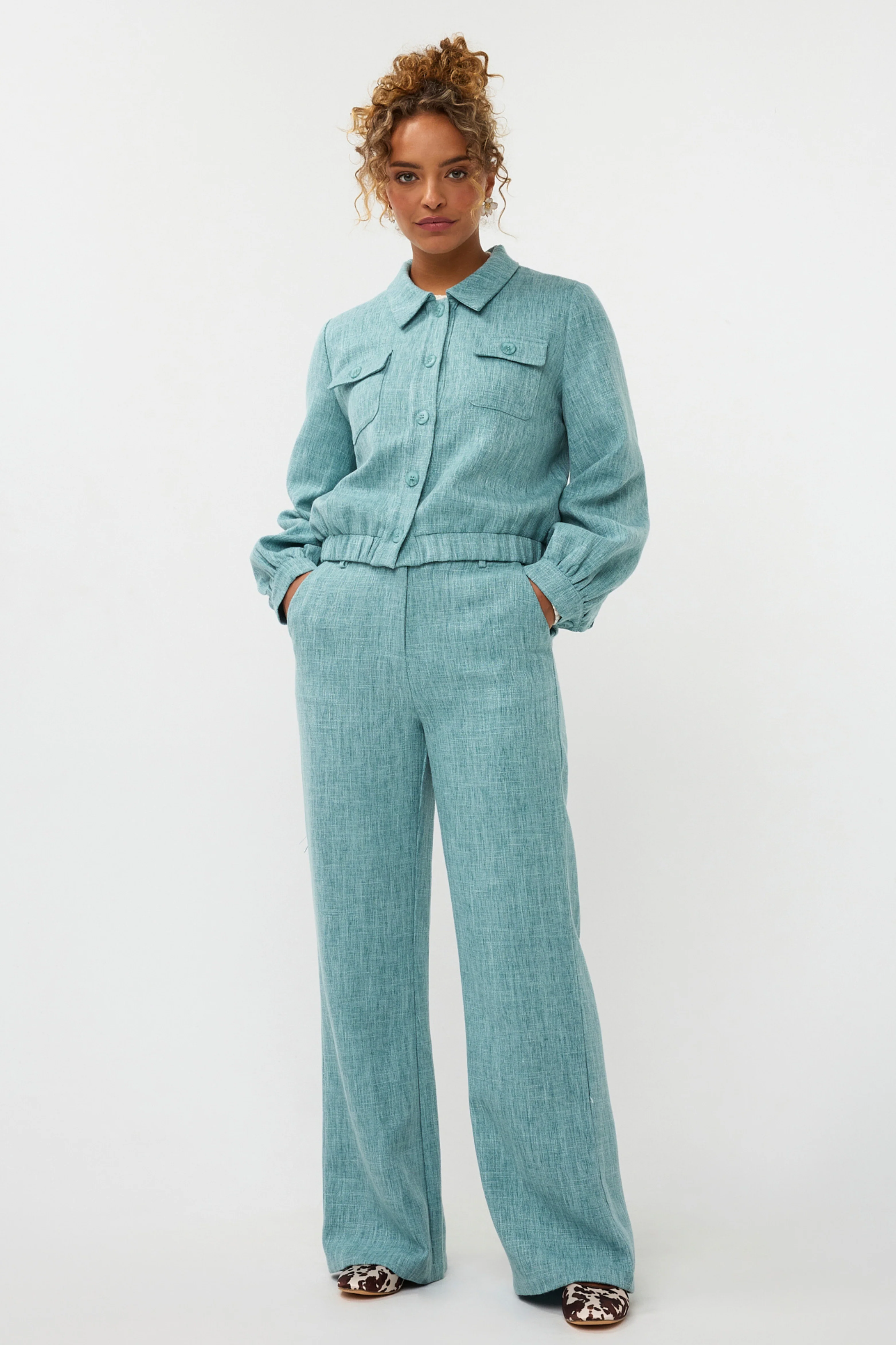 Broek Leona Turquoise Melange Tall - Image 5