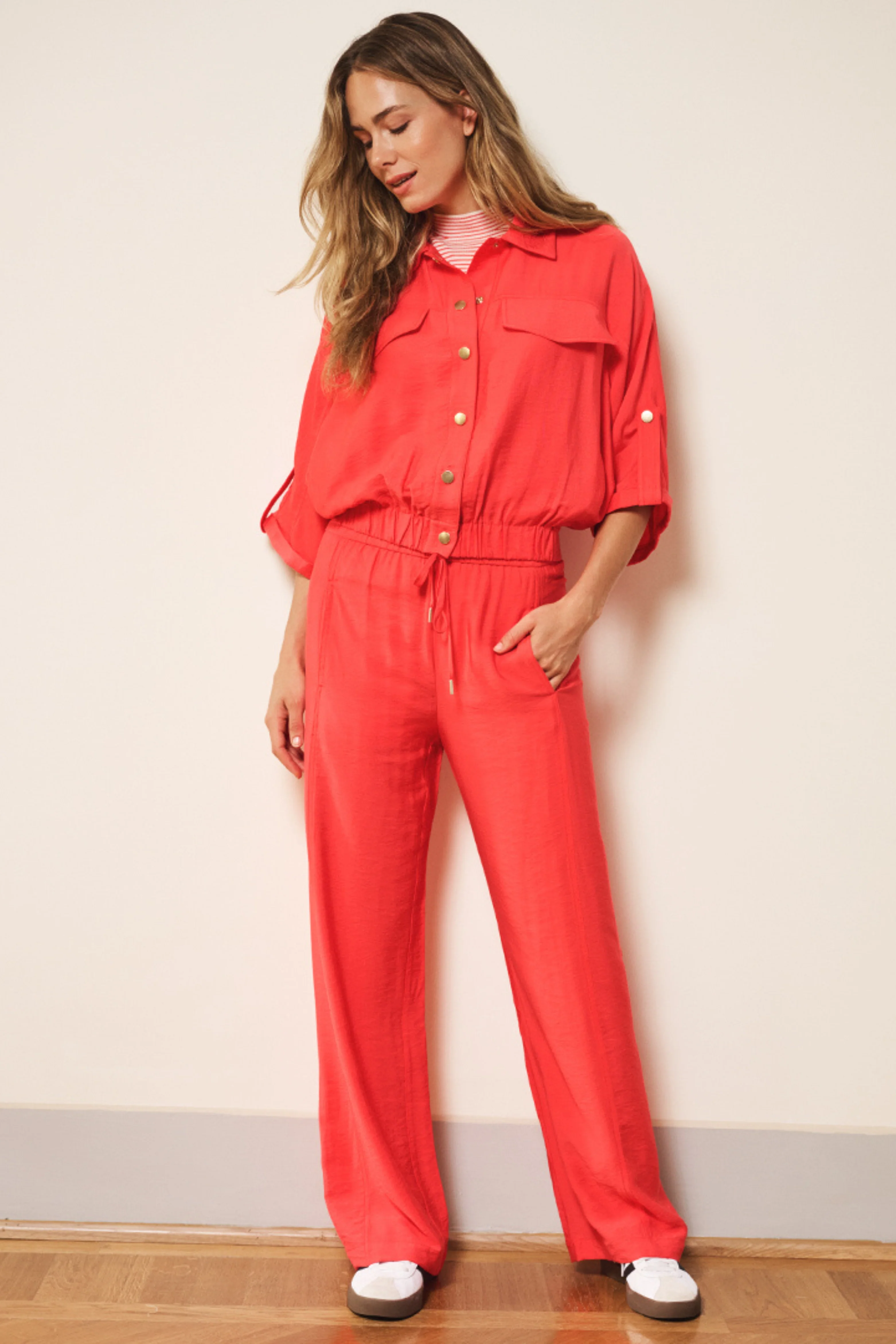 Broek Wide Elastic Waist Slub Chili Red SP26.10033