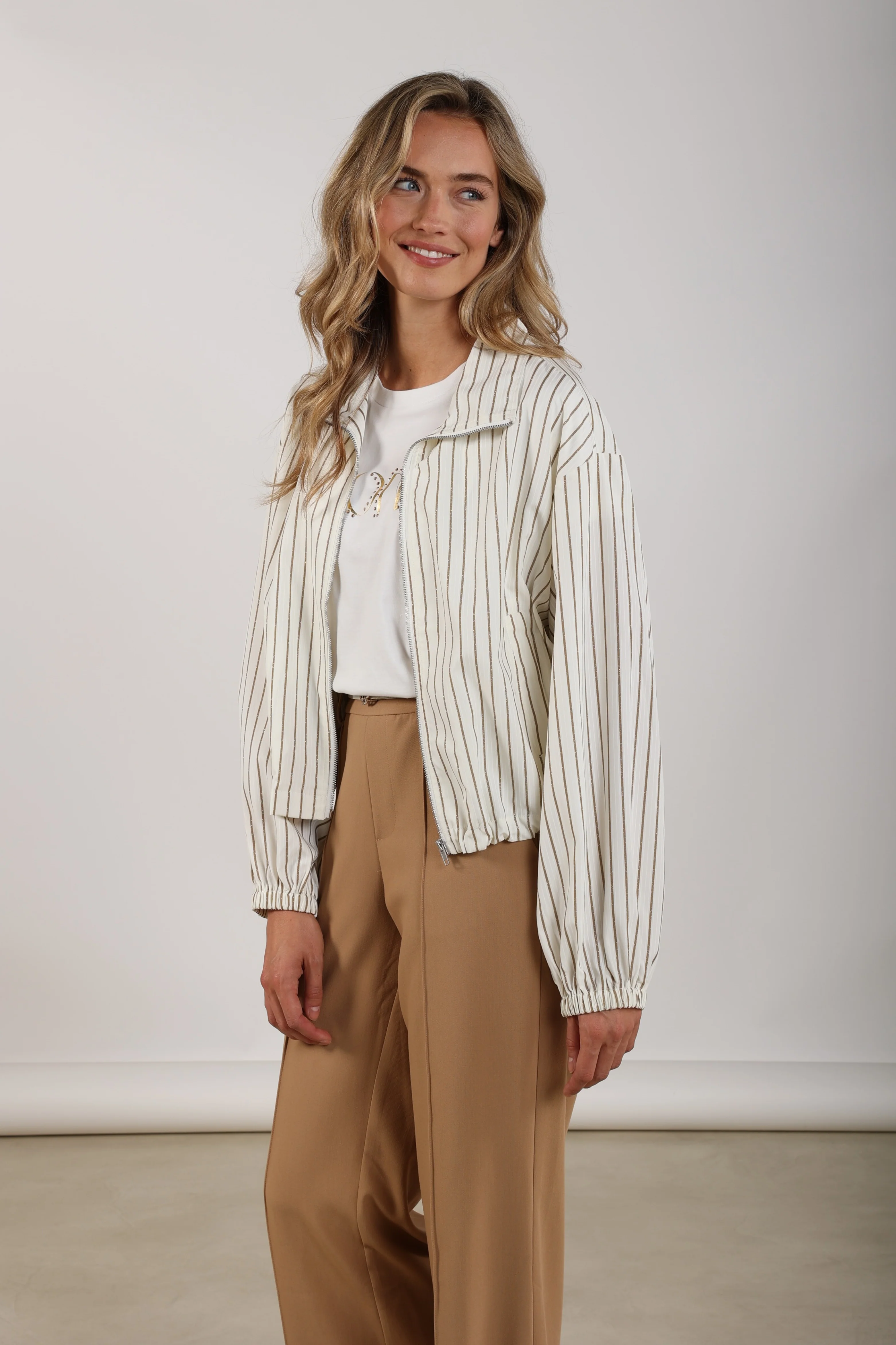 Jacket Jade Stripe Offwhite Sand NKS13088 - Image 6