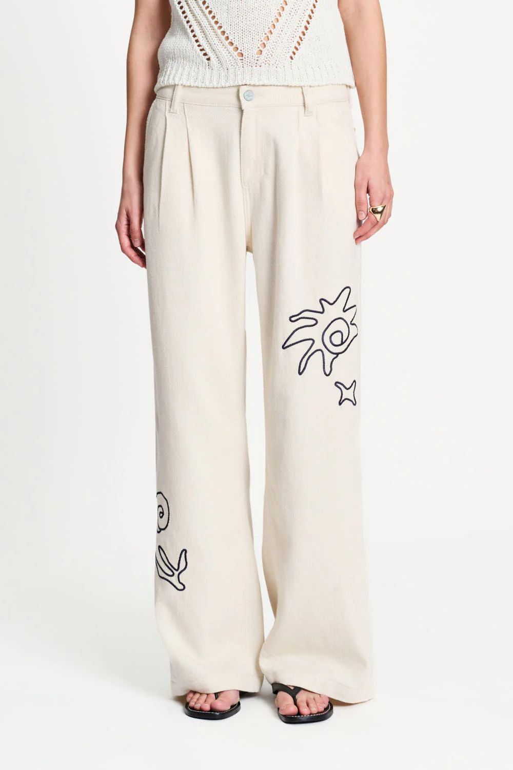 Jeans White Embroidery Beige SP9567 - Image 4