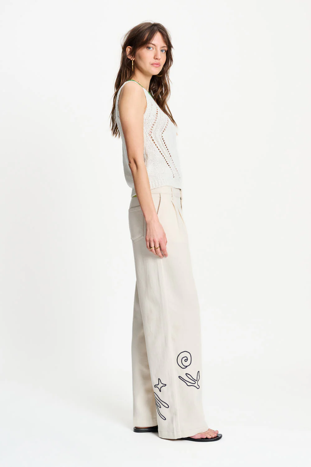 Jeans White Embroidery Beige SP9567 - Image 8