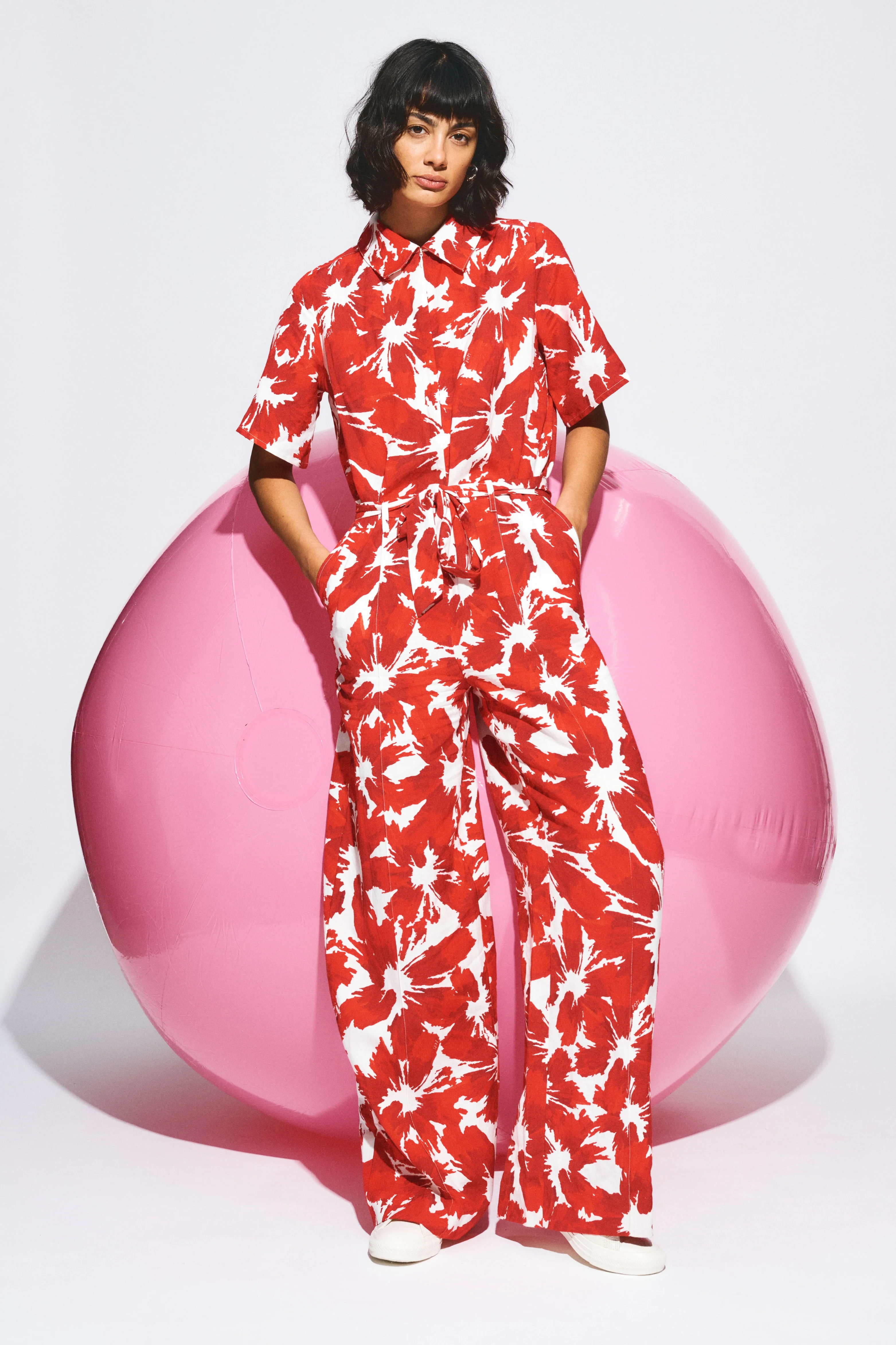 Jumpsuit Bubble Bloom Red Linen SP9591
