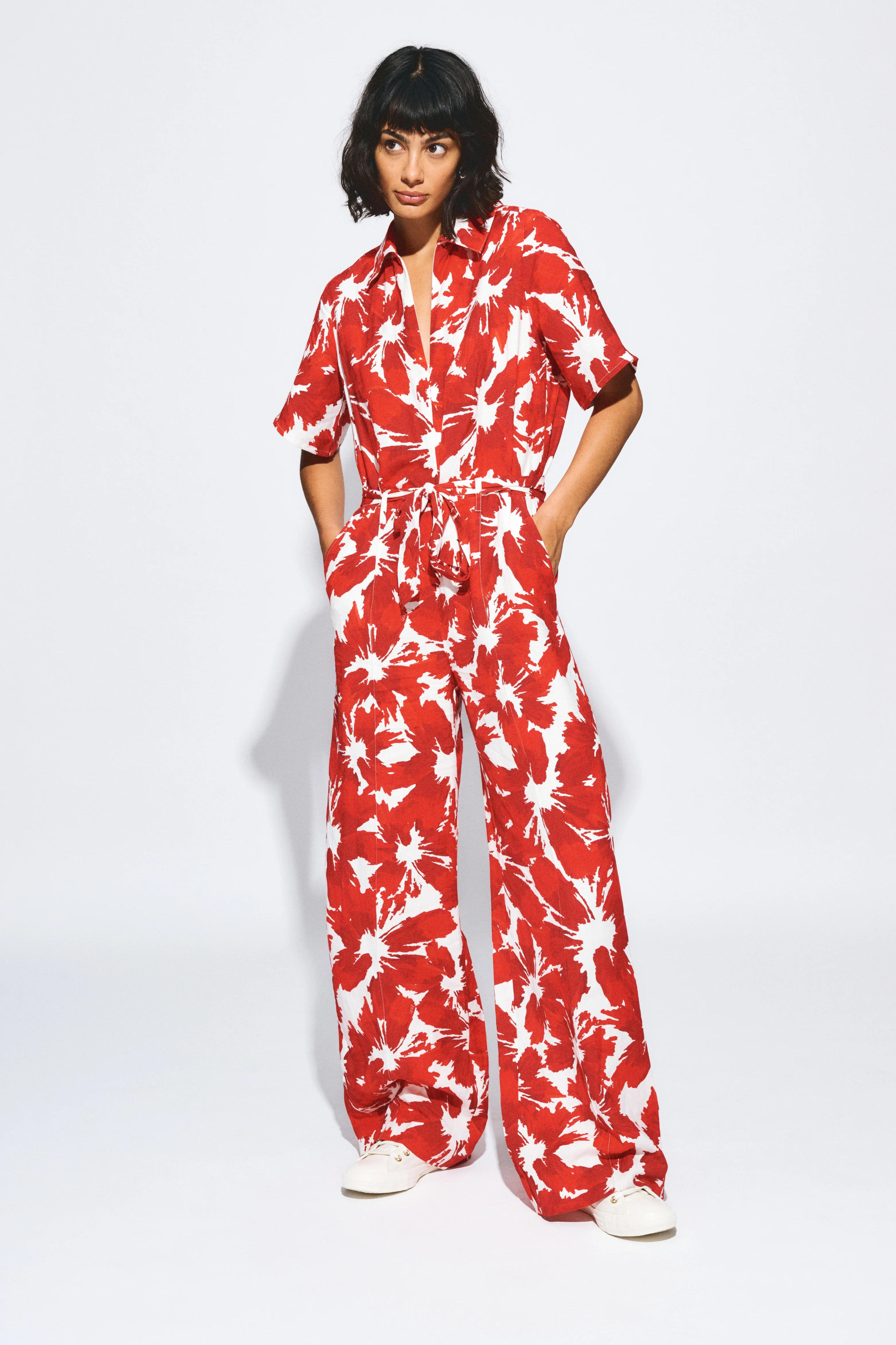 Jumpsuit Bubble Bloom Red Linen SP9591 - Image 7