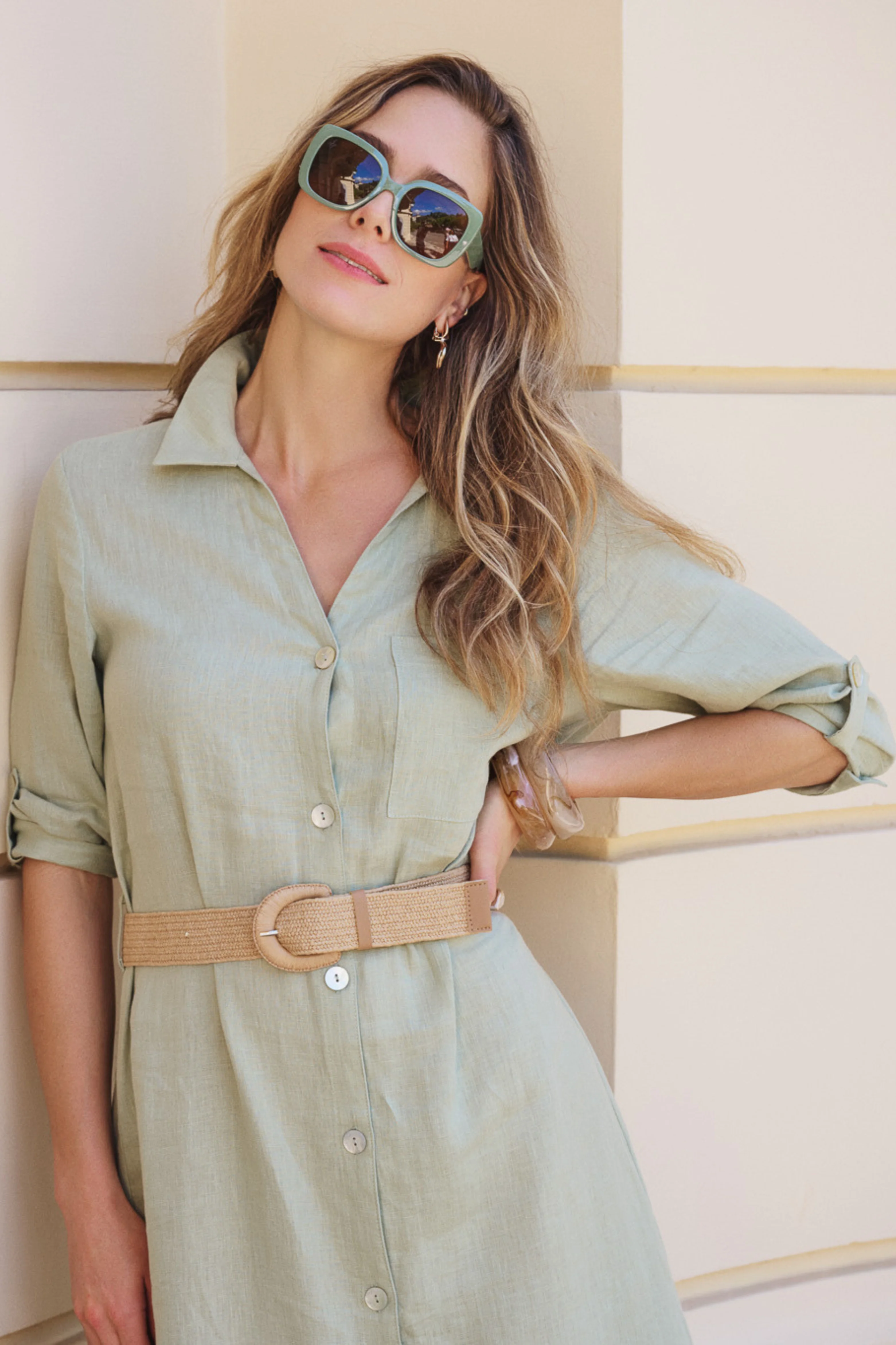 Jurk Maxi Belt Linen Soft Green HS26.28228 - Image 6