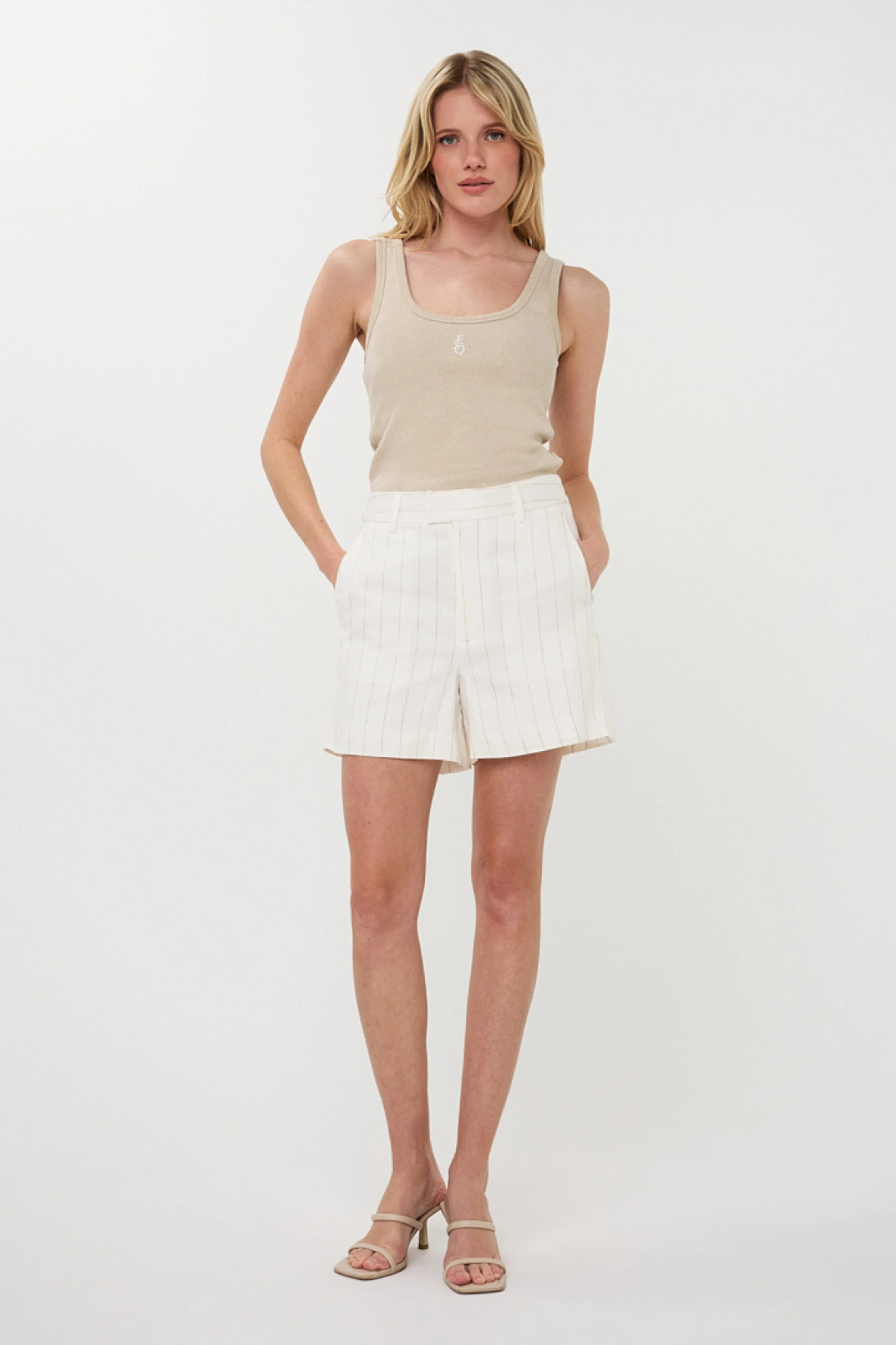 Short Linen Striped Offwhite Sand HS26.17203 - Image 3