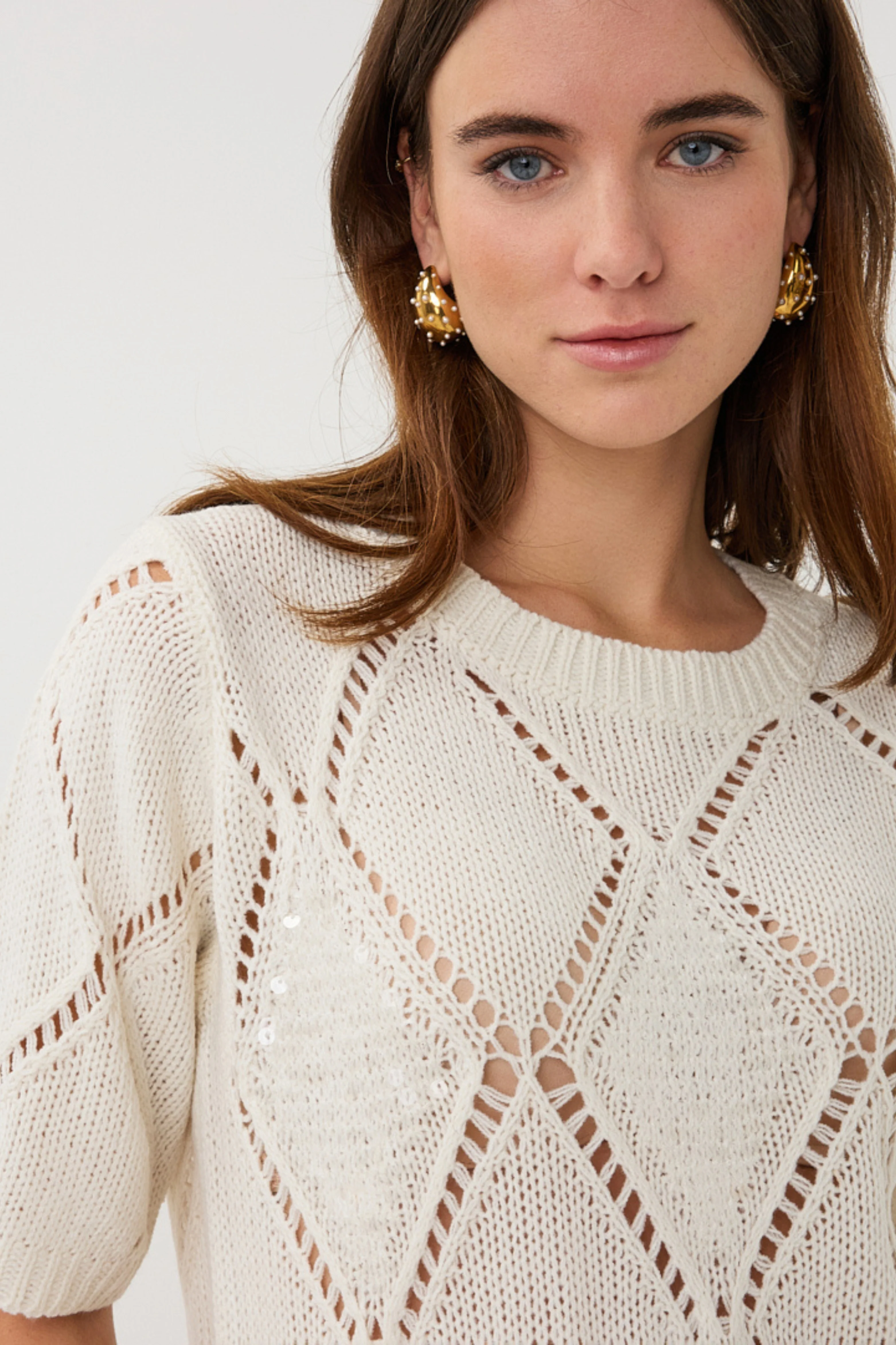 Sweater Ajour Diamond Sequins Ecru SP26.02016 - Image 7