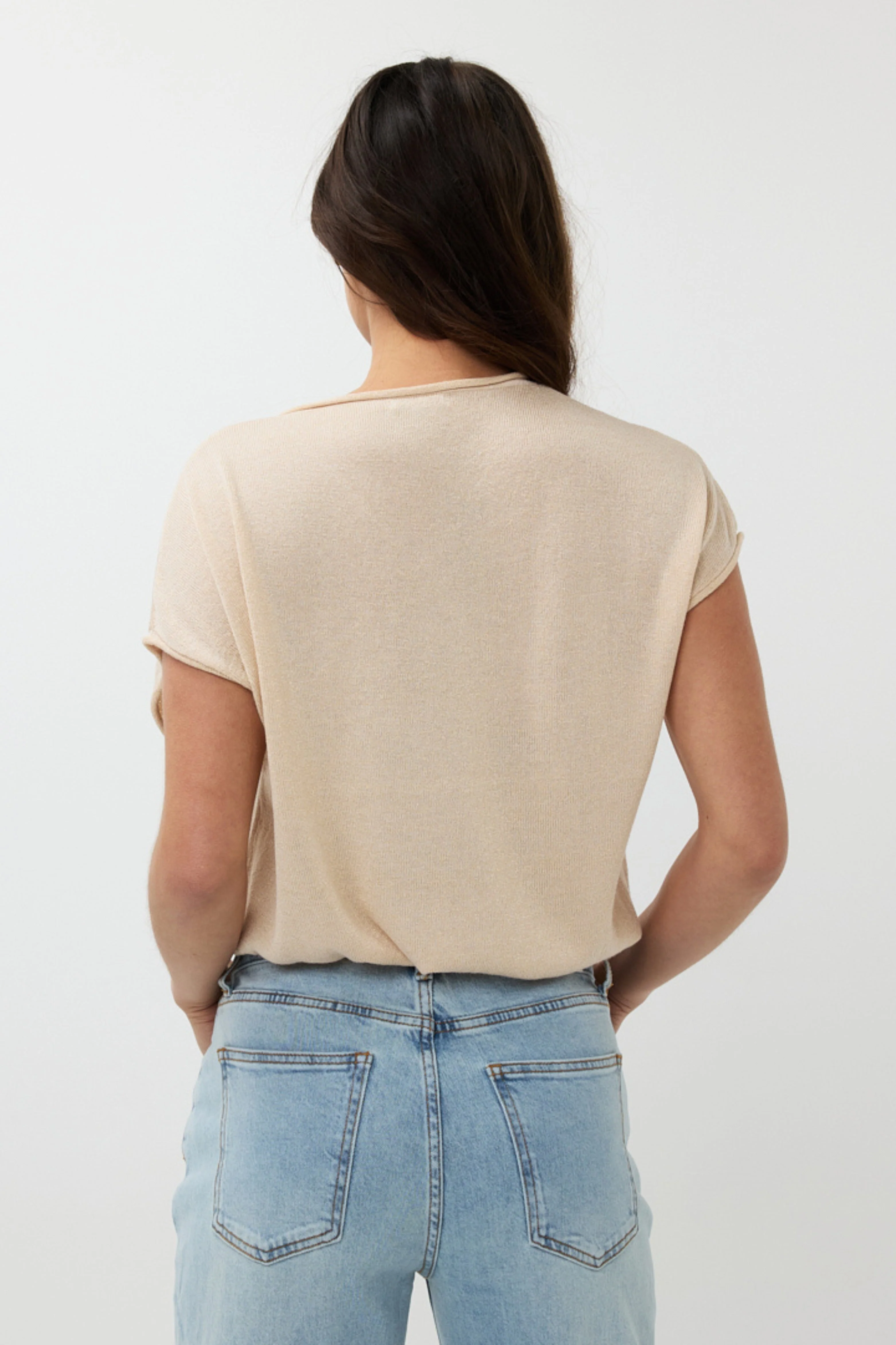 Sweater Batwing V-neck Lurex Ivory SP25.31004 - Image 5