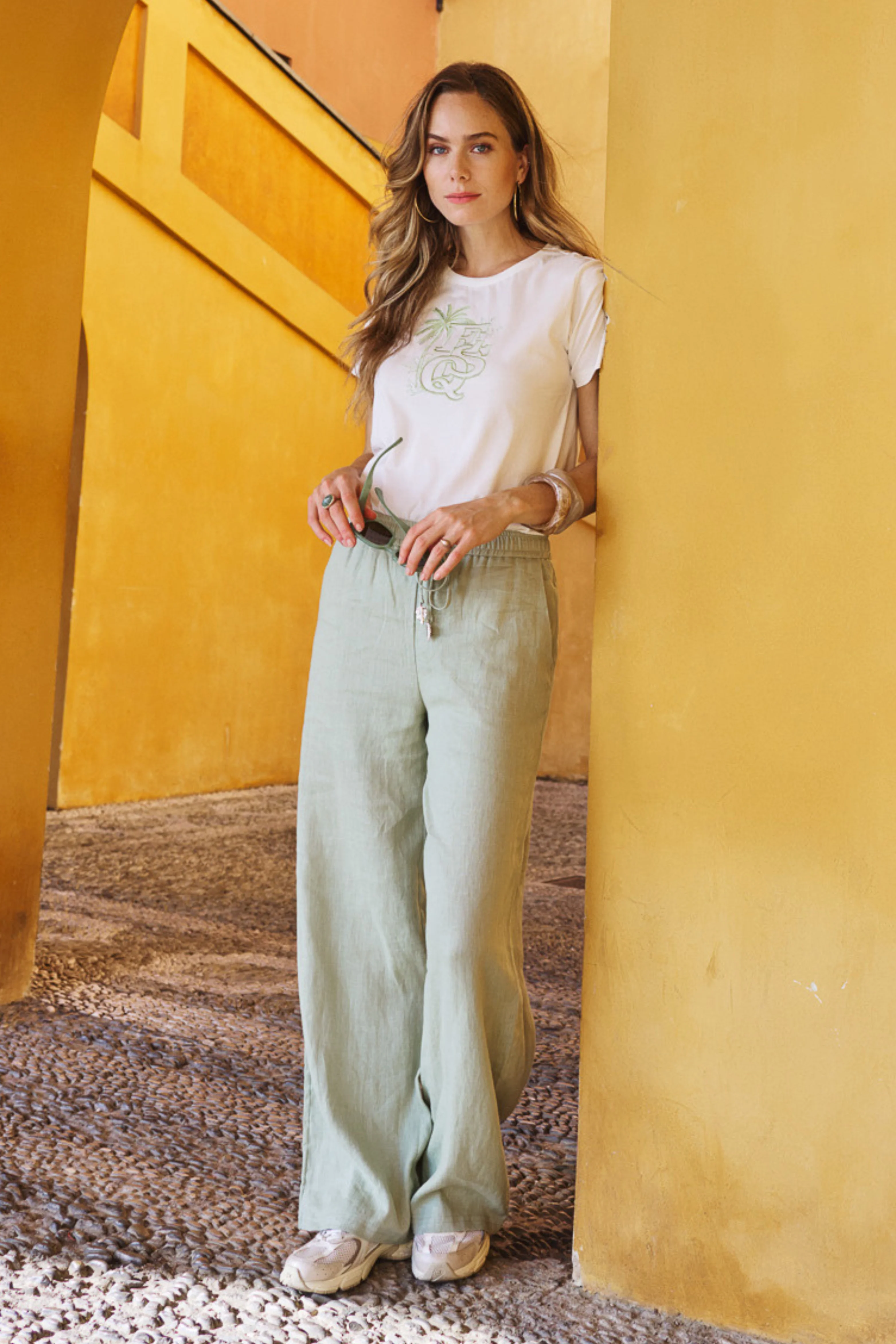 T-shirt Palm Esq Embroidery Offwhite Green HS26.05202 - Image 4