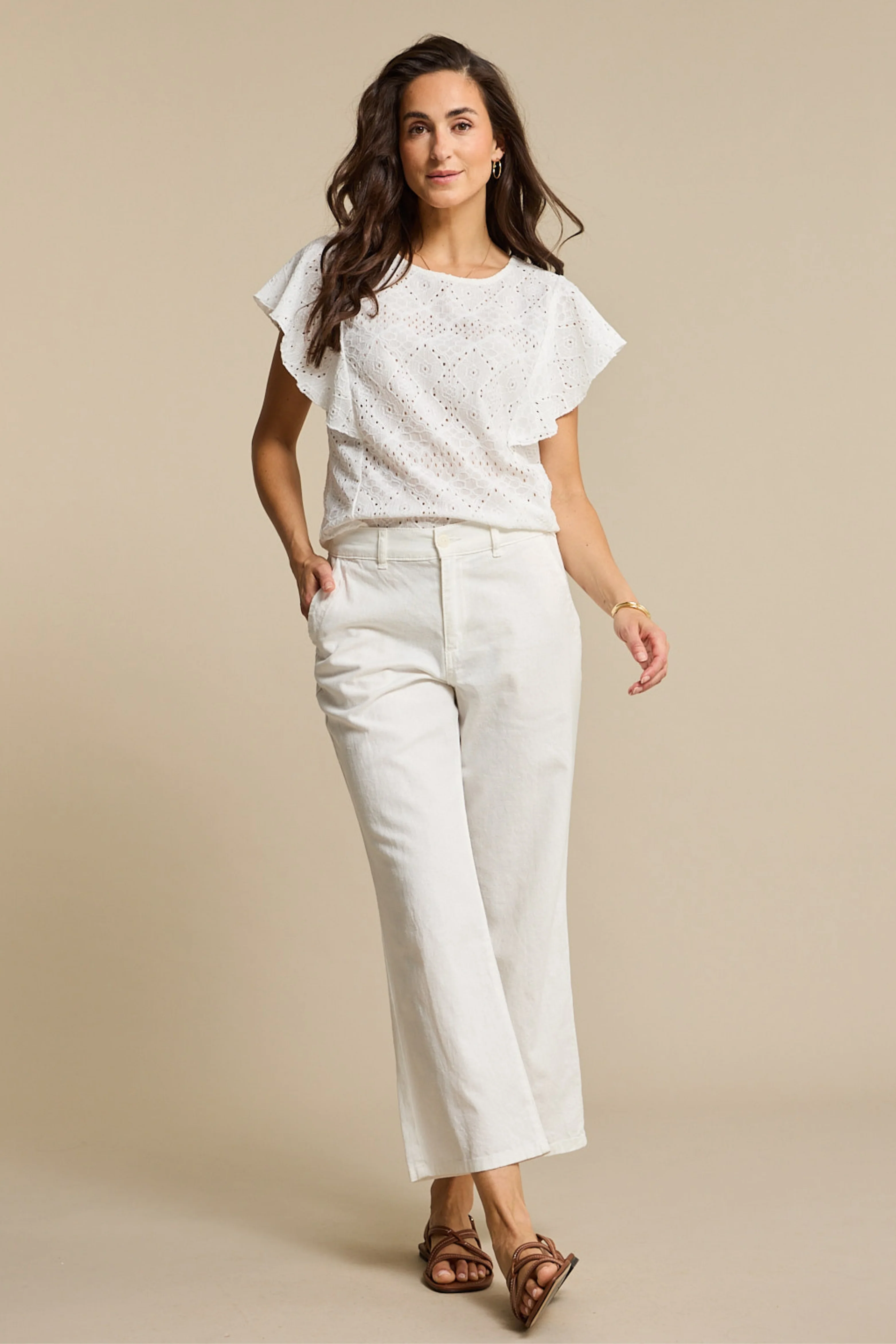 Top Ajour Ruffle Sleeve Ecru SRB4778 - Image 3