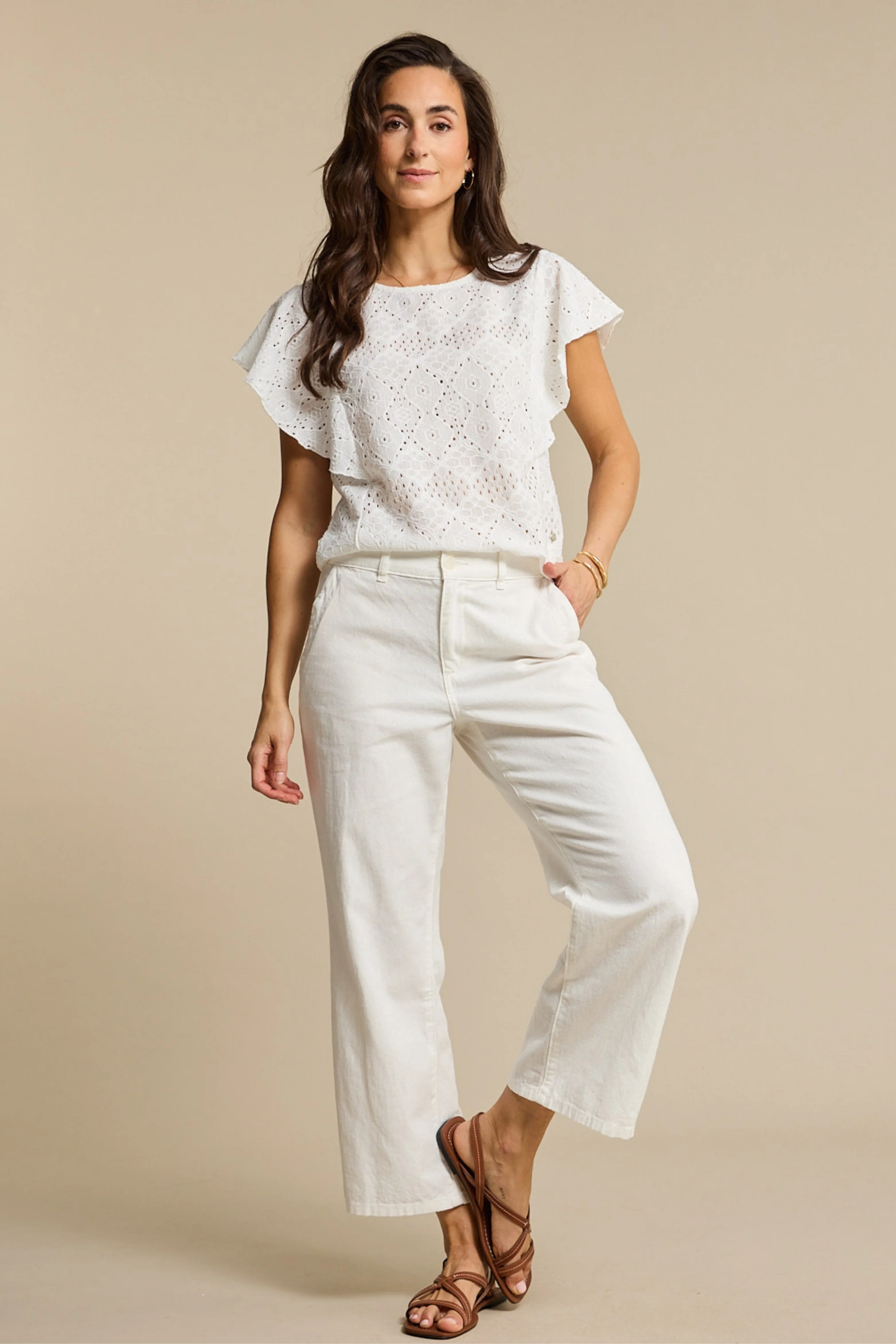 Top Ajour Ruffle Sleeve Ecru SRB4778 - Image 7